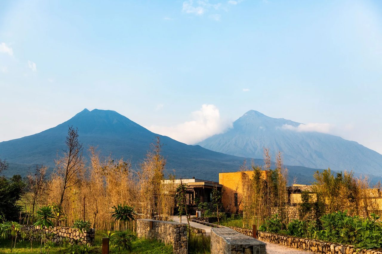 A lodge set beneath the Virunga volcanoes in northern Rwanda