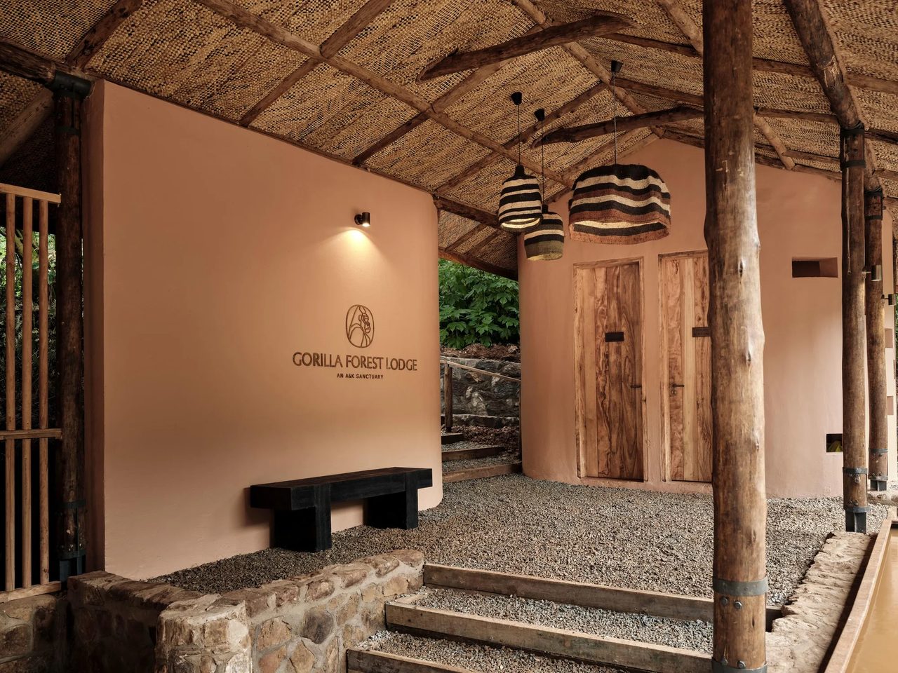 The entrance of a lodge inside the Bwindi forest