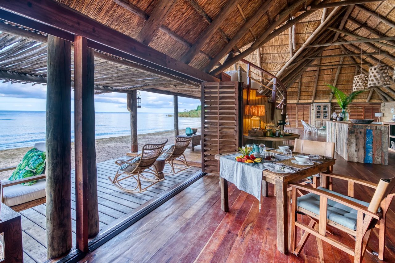 A lakeshore room at Mahale opening onto Lake Tanganyika