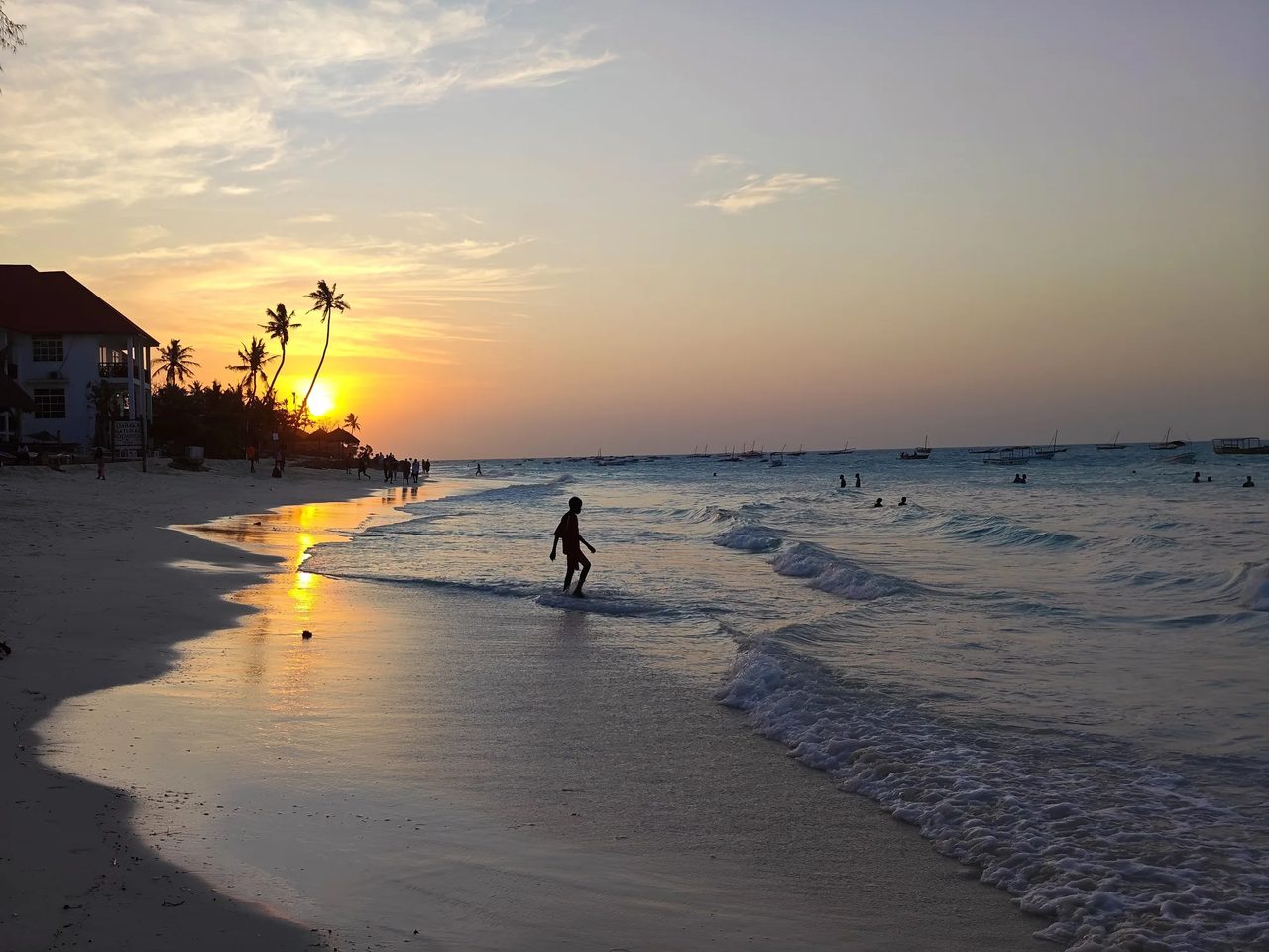 The beach at sunset on Zanzibar's coast