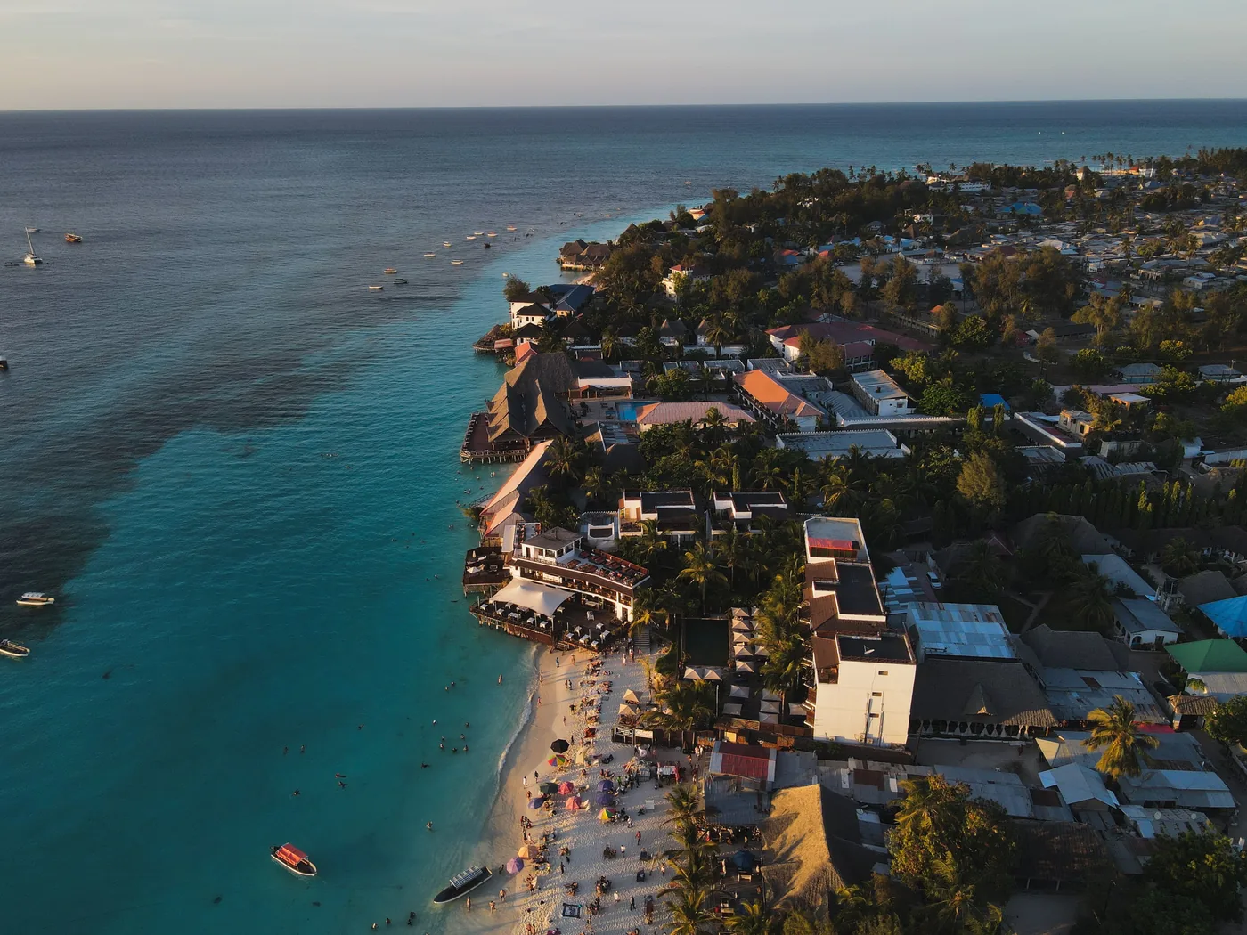 Aerial view of Nungwi beach and turquoise water in Zanzibar