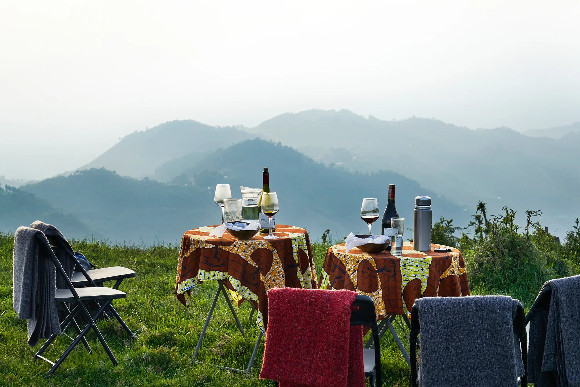 Breakfast set on a ridge above the southern Bwindi hills