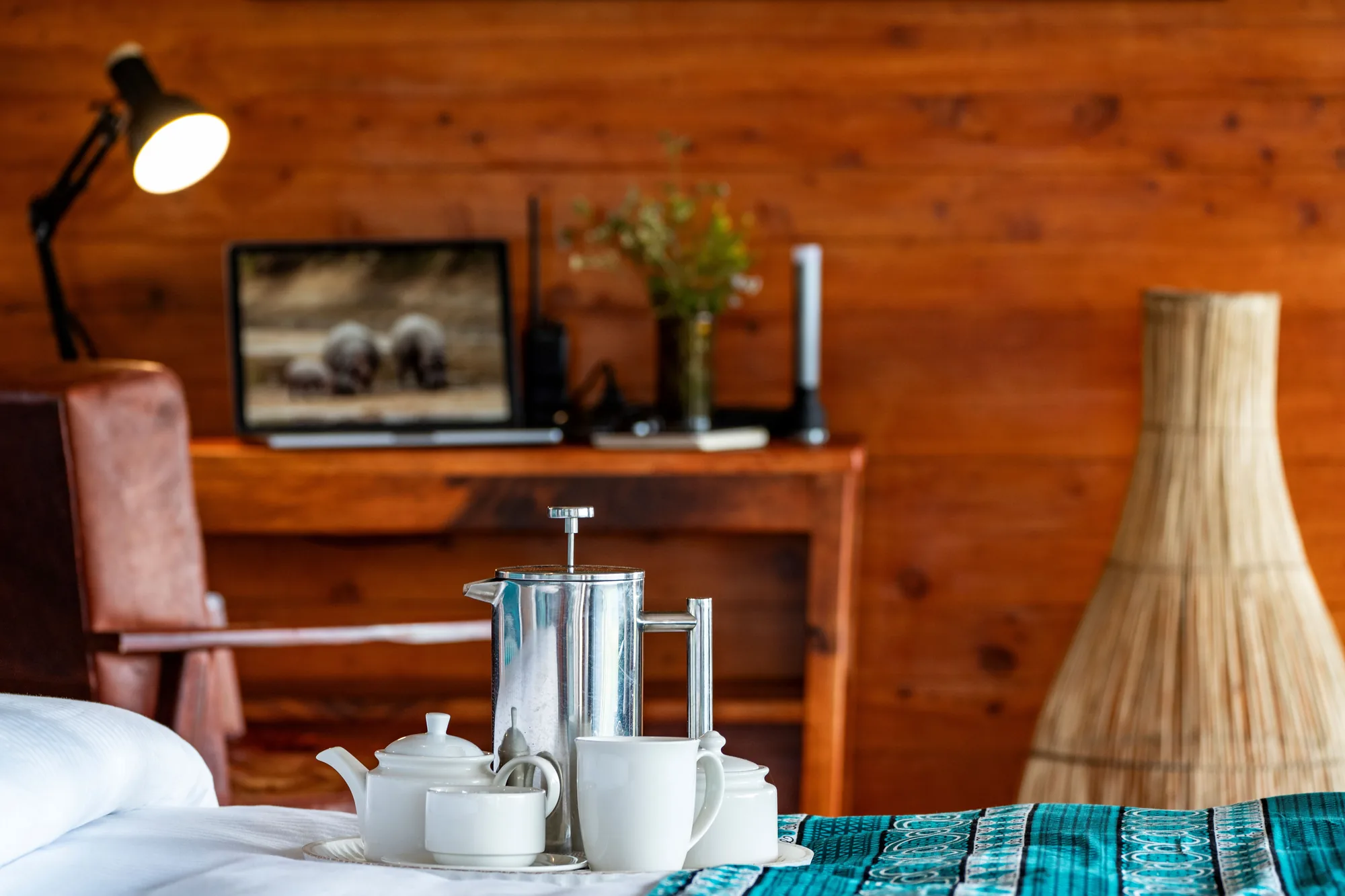 Morning coffee arrives at the tent