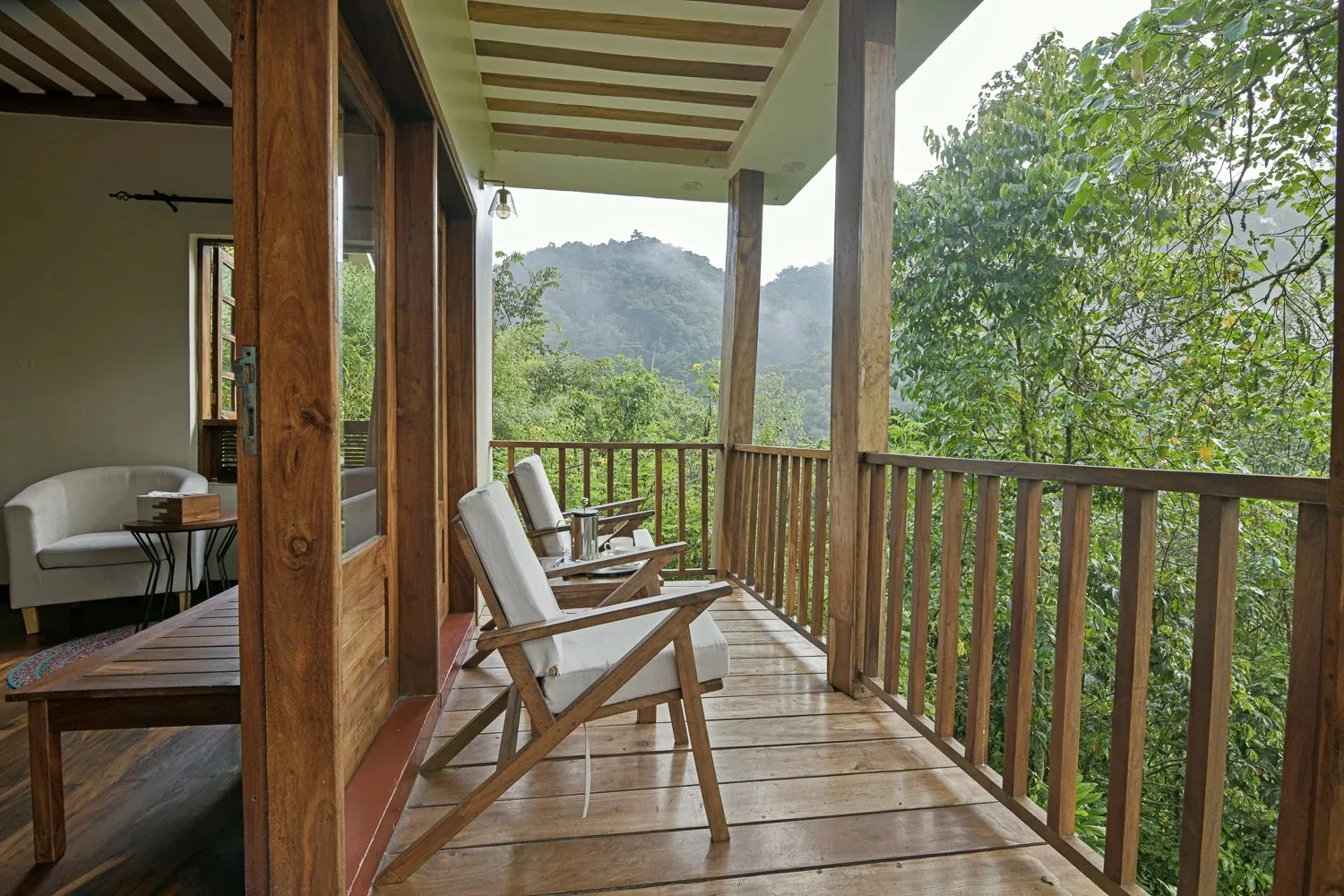A lodge verandah looks into the southern forest