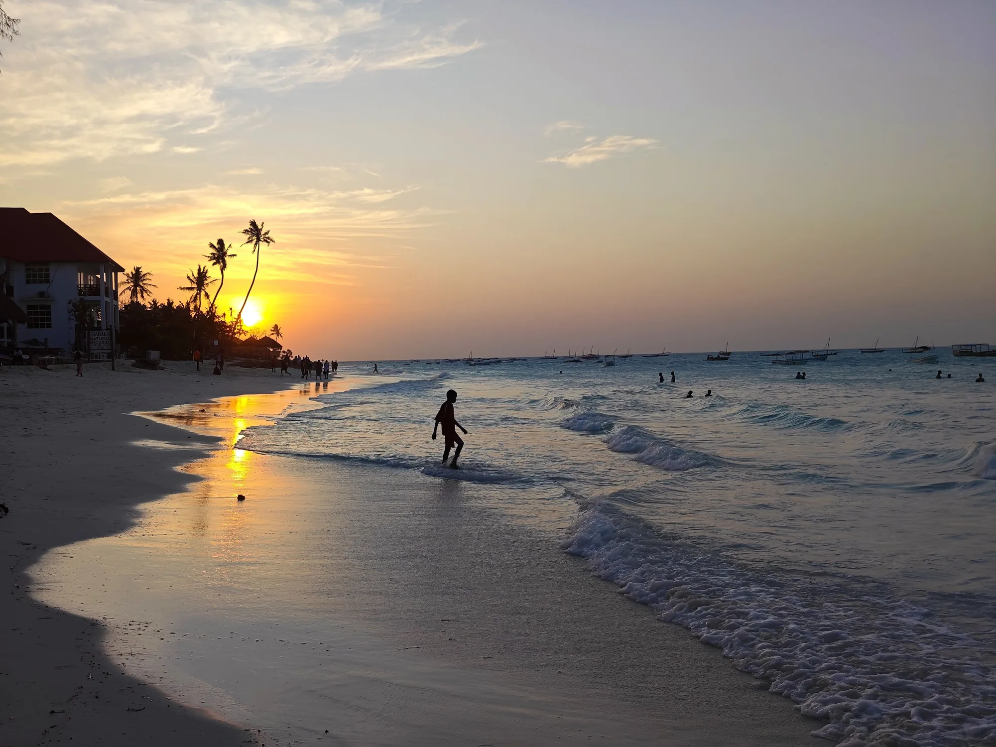 The beach at sunset on Zanzibar's coast