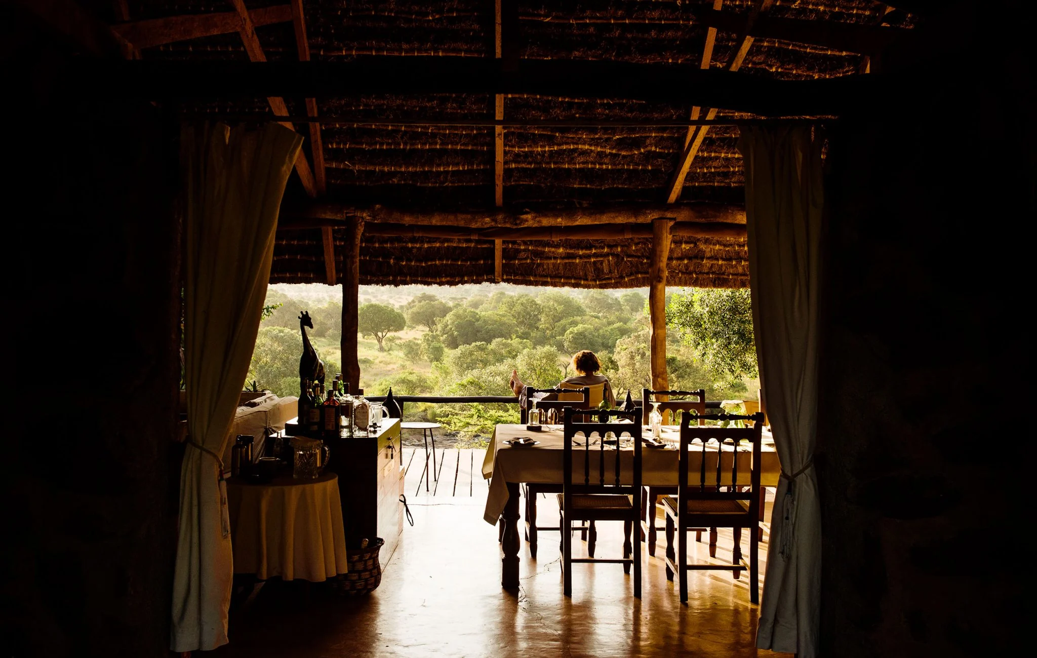 The dining tent open to the bush