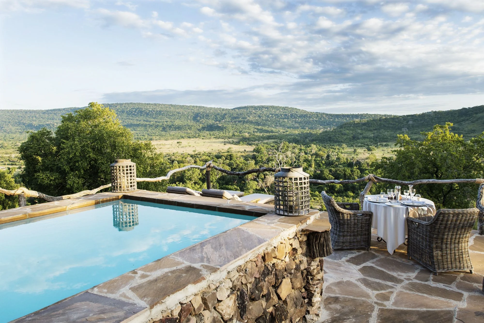 The pool terrace looking out over the hills