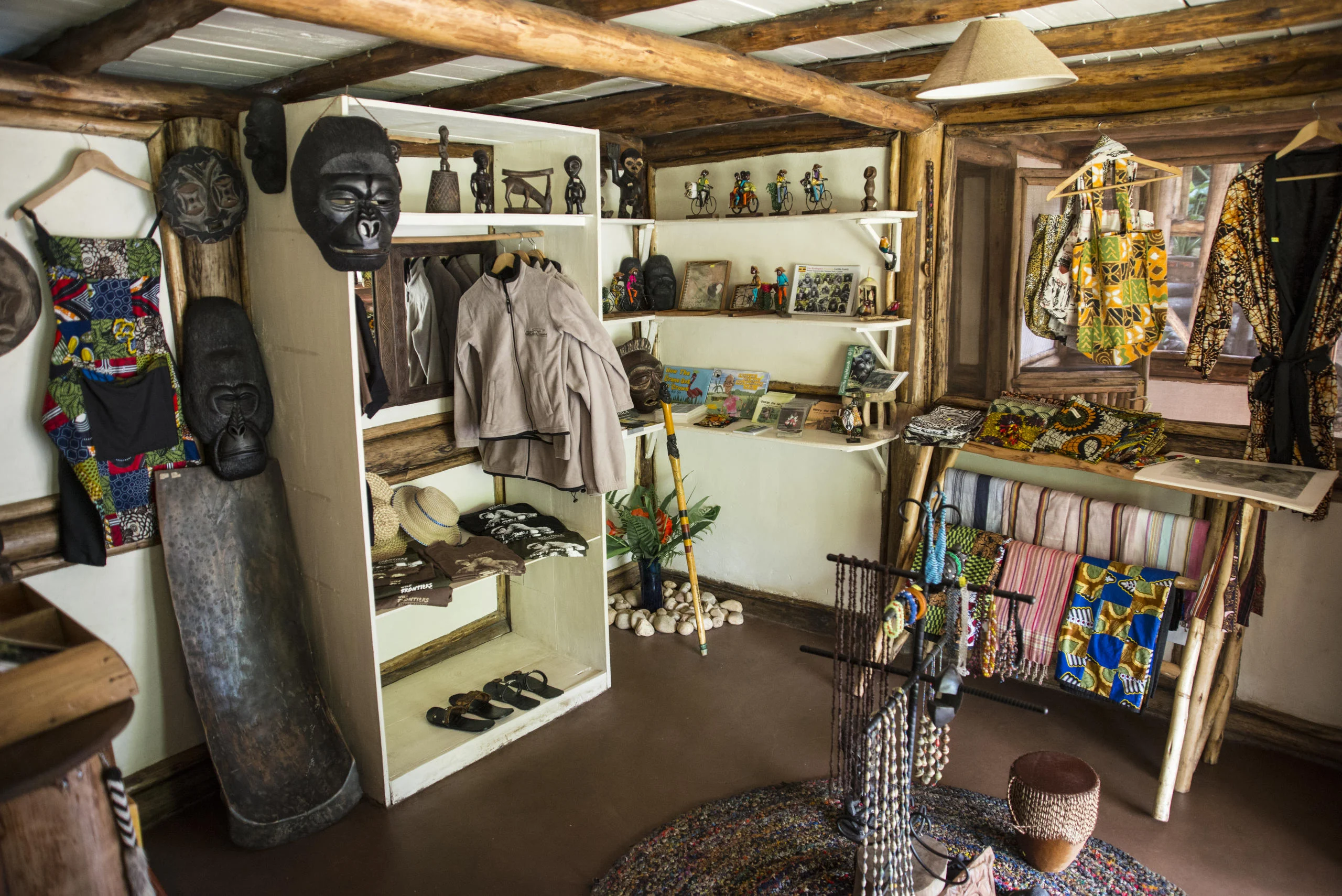 The lodge shop with carvings and cloth