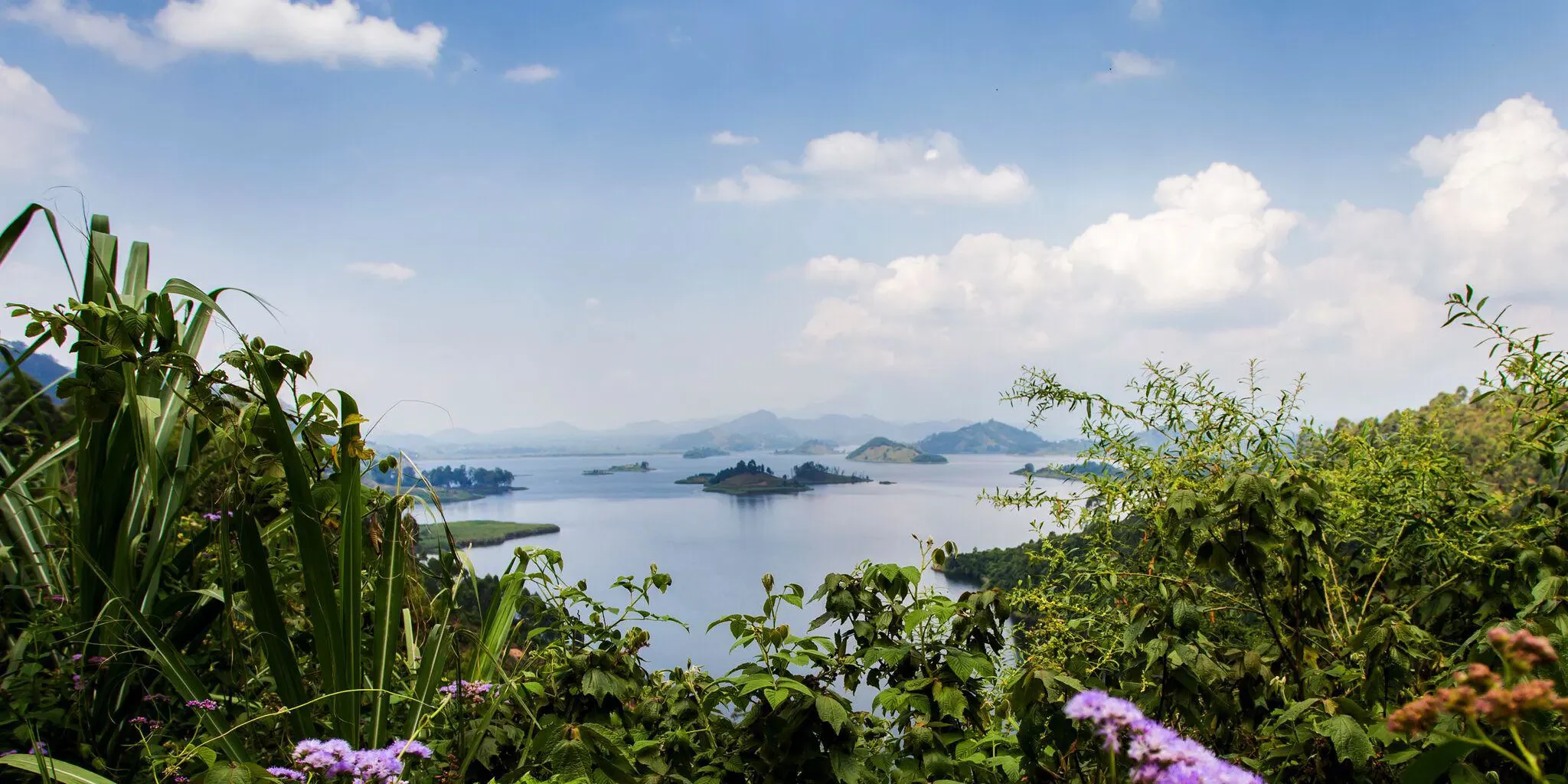Lake Mutanda and its islands seen from the lodge garden