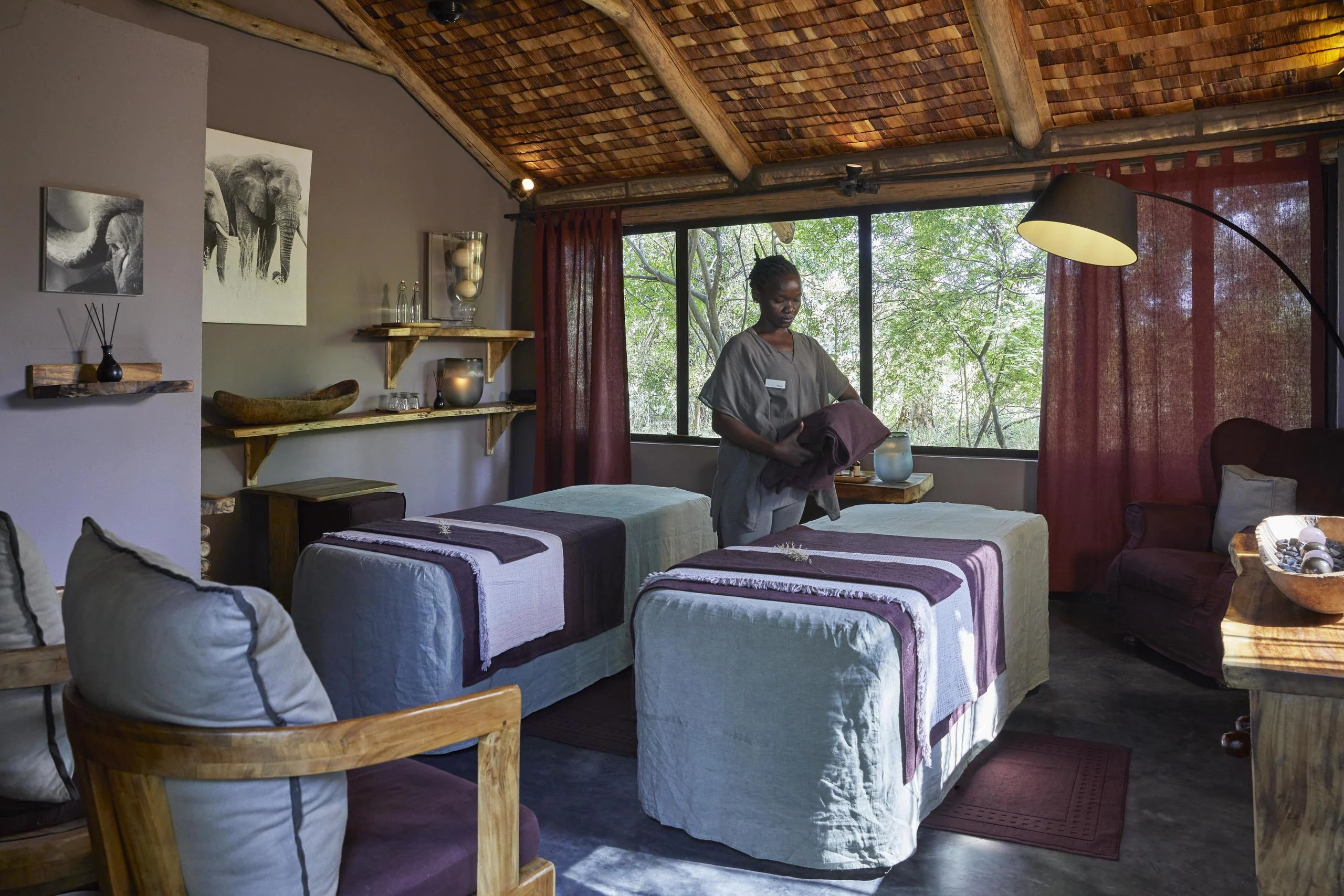 The spa tent with massage beds