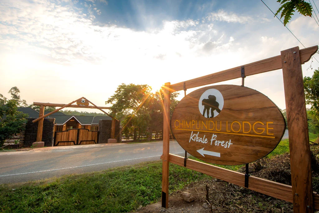 The lodge signboard at sunset