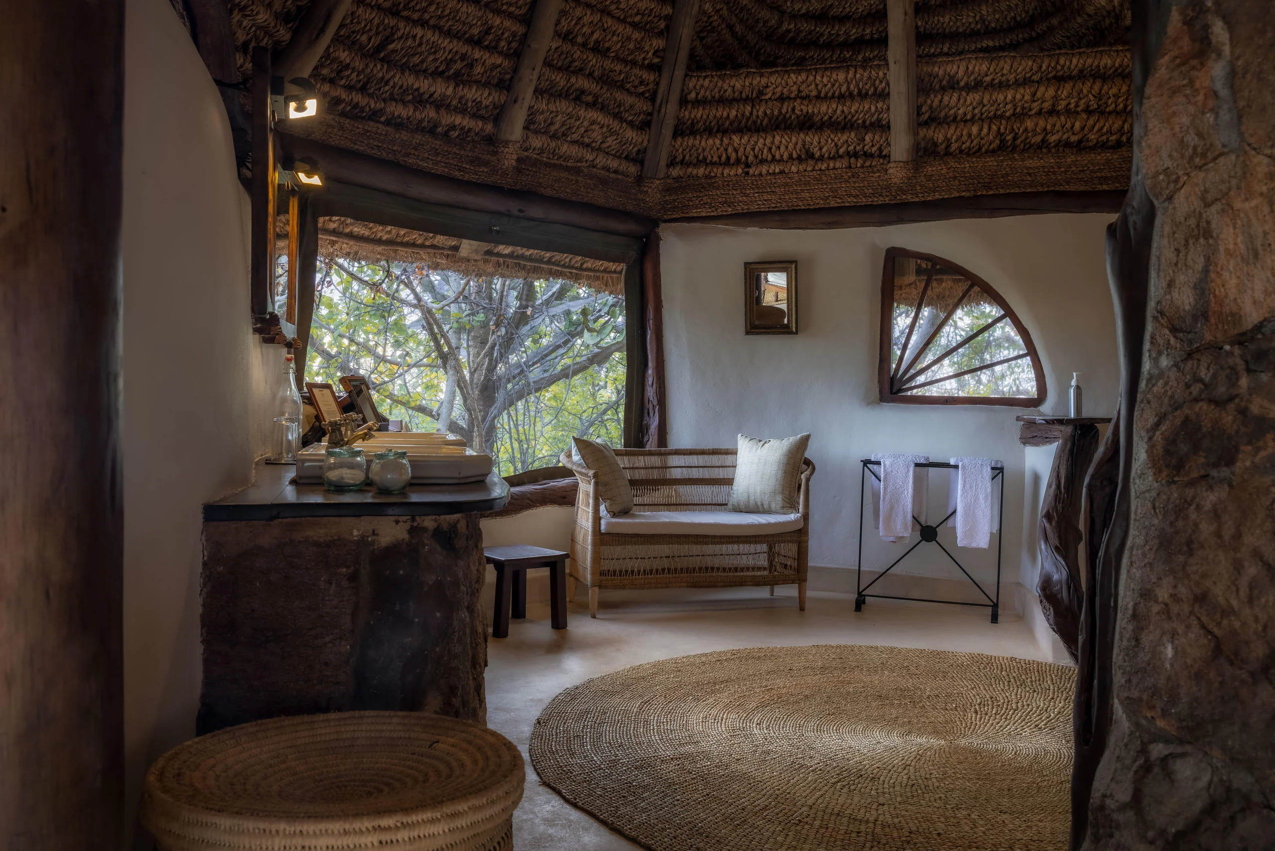 A cottage sitting room built into the rock