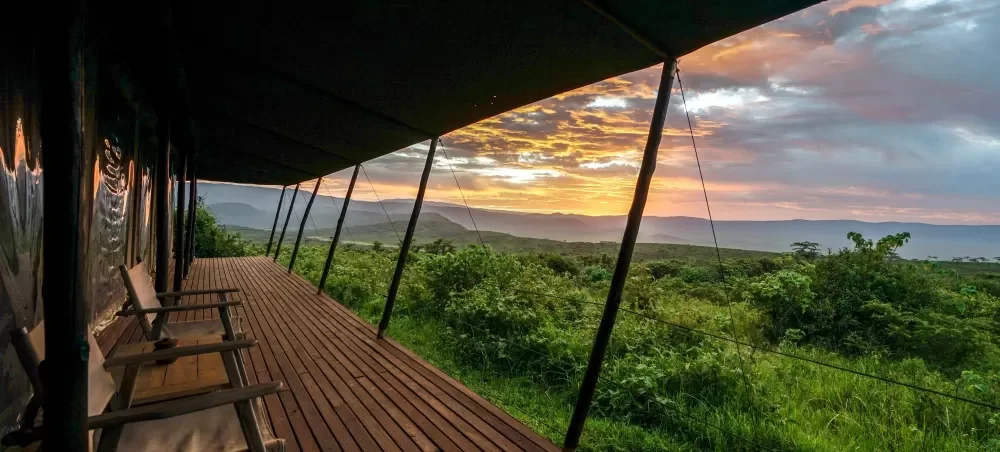 The deck at sunset with the view beyond