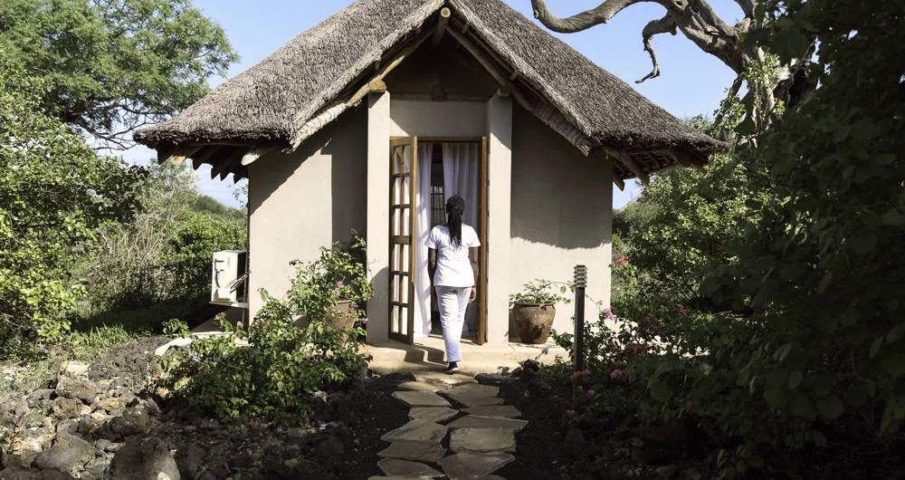The spa building under the trees