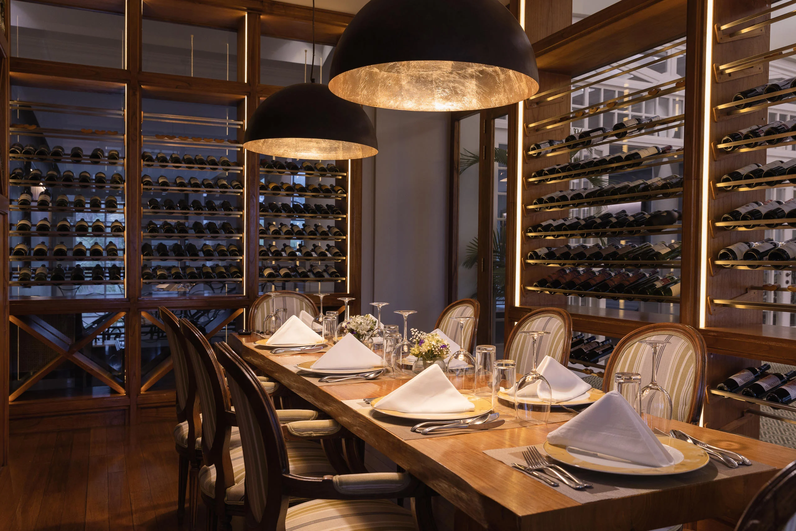 The private dining room lined with wine racks