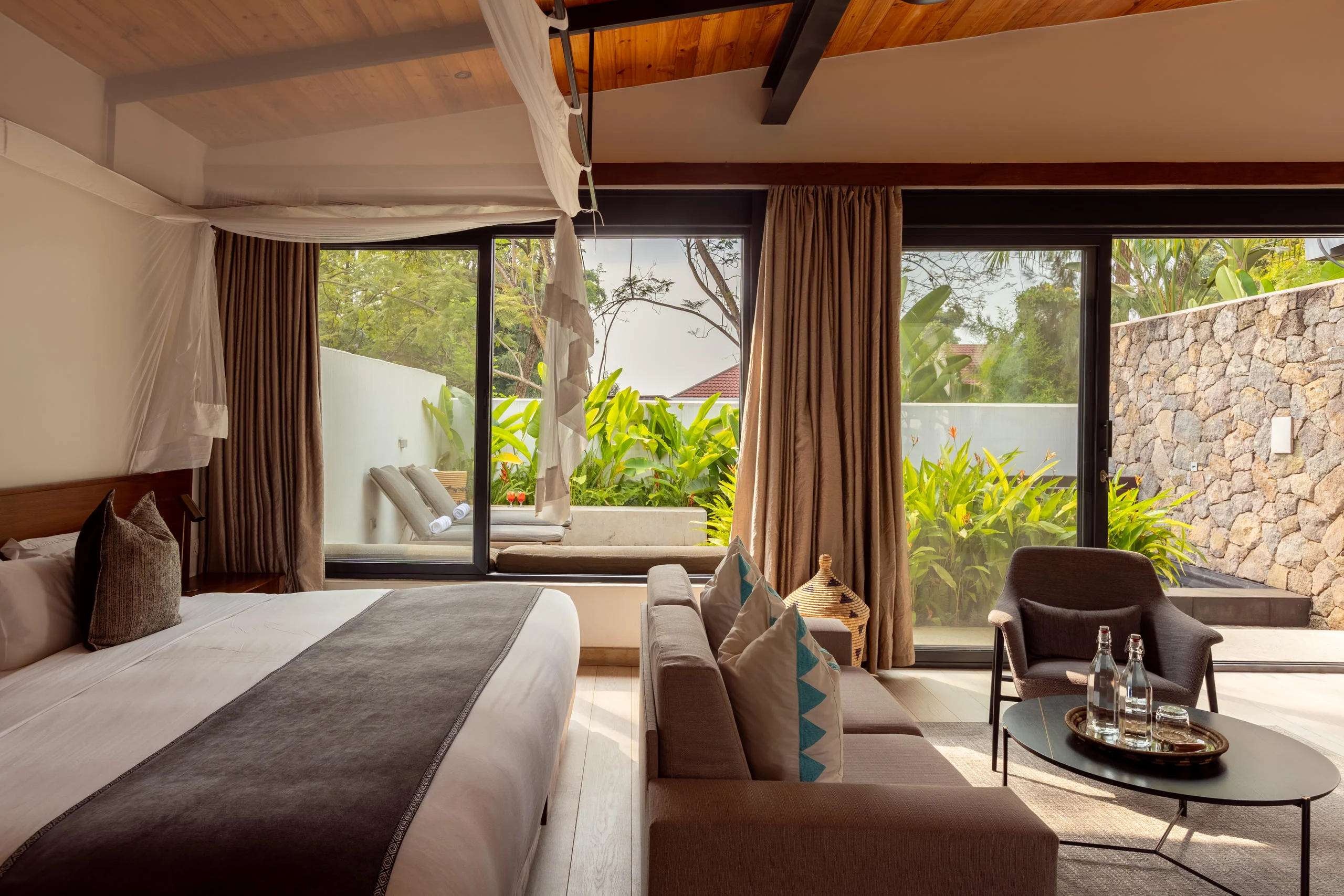 A bedroom looking out to the garden