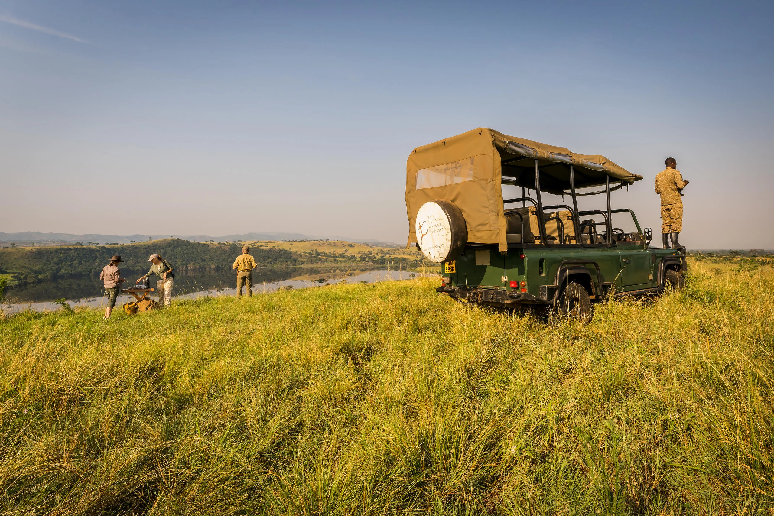 A safari vehicle on the grassland