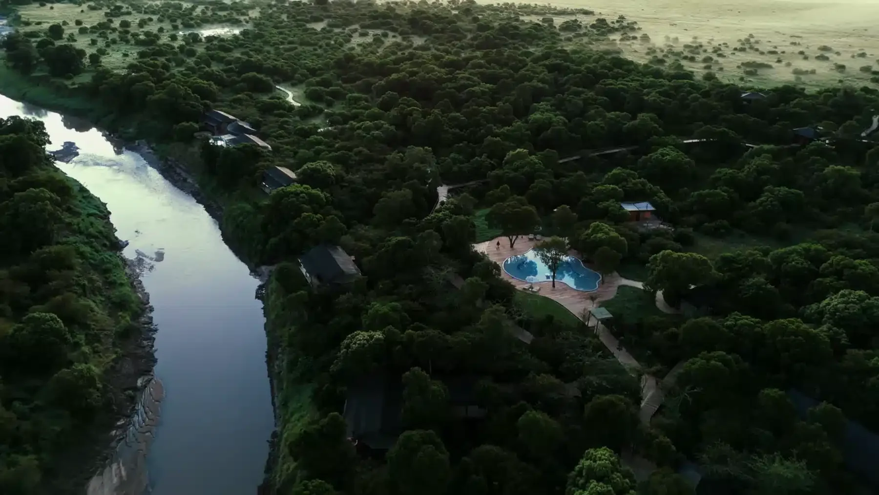 The camp among the riverine trees, from the air