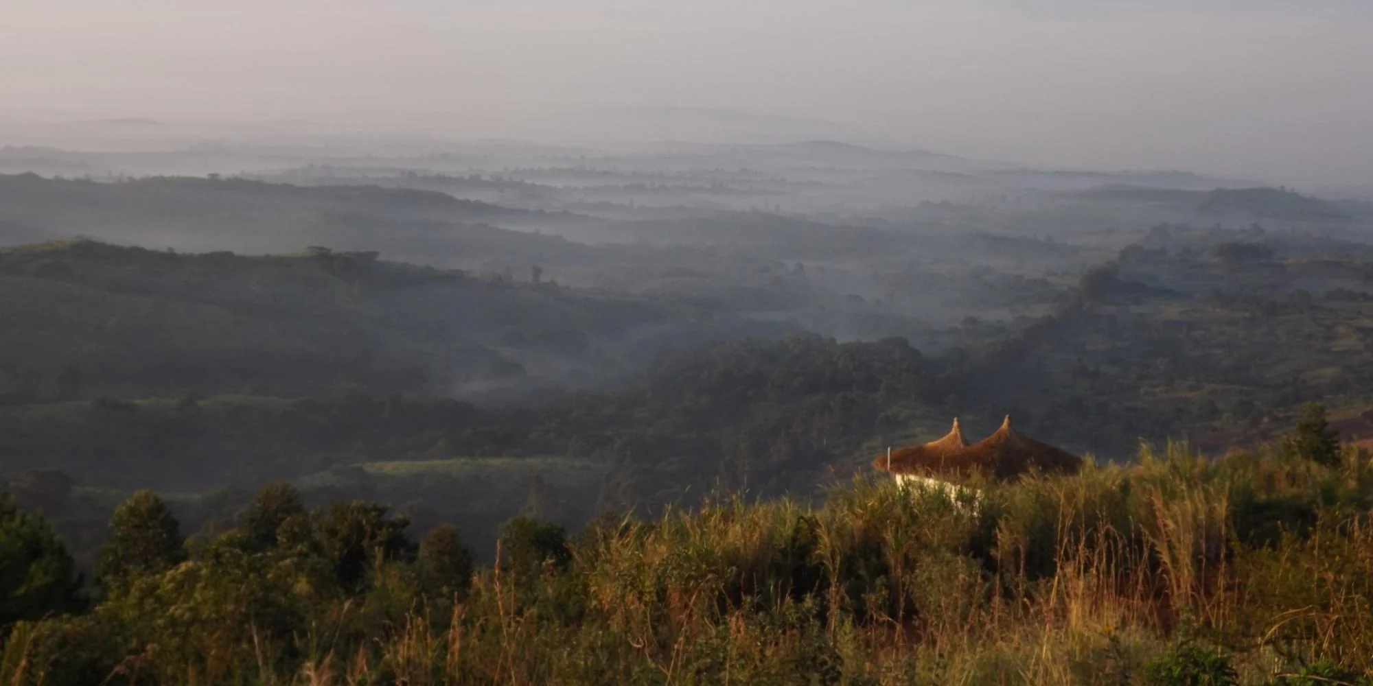 The hills and the lodge at dusk