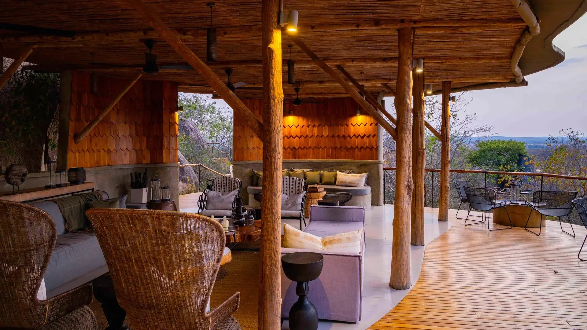 The lounge under thatch, looking over the rocks