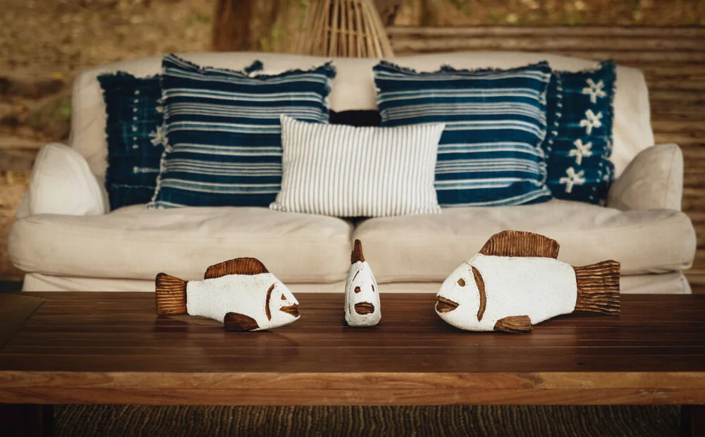 Indigo cushions on a sofa