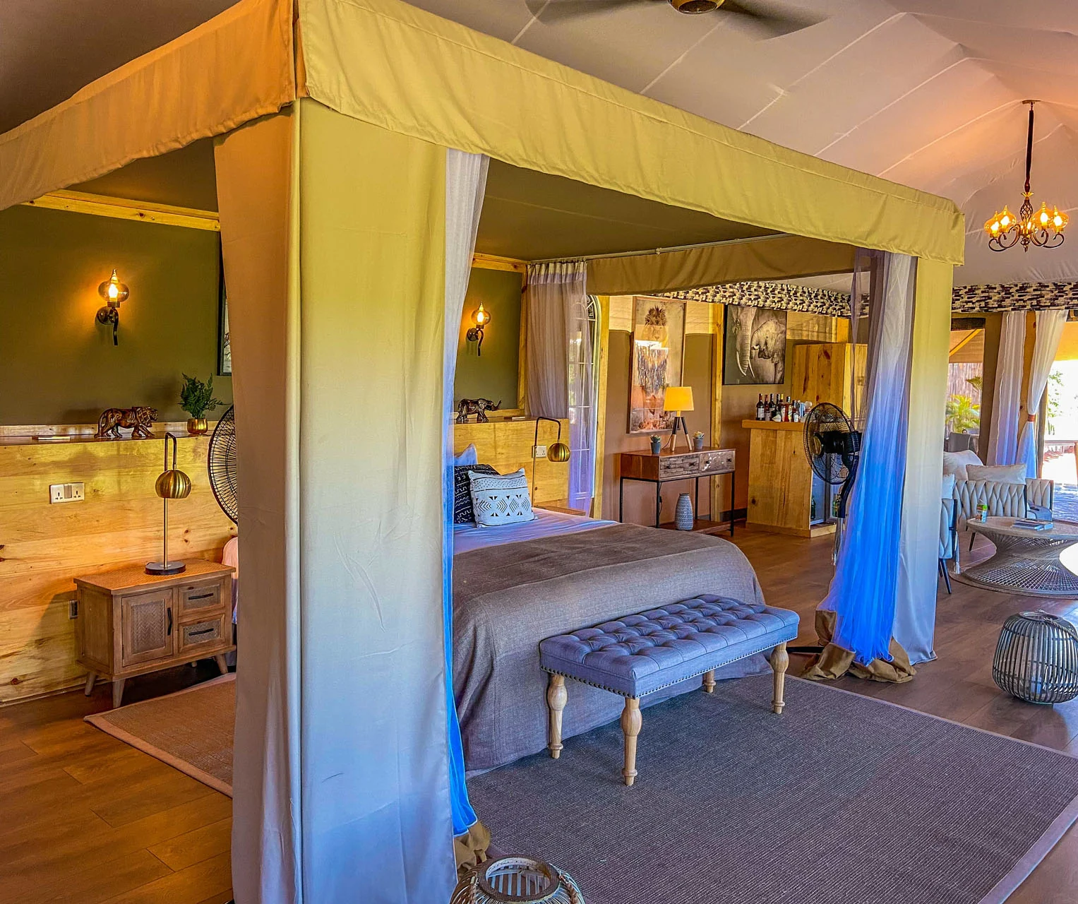 A canopied bed in a tent