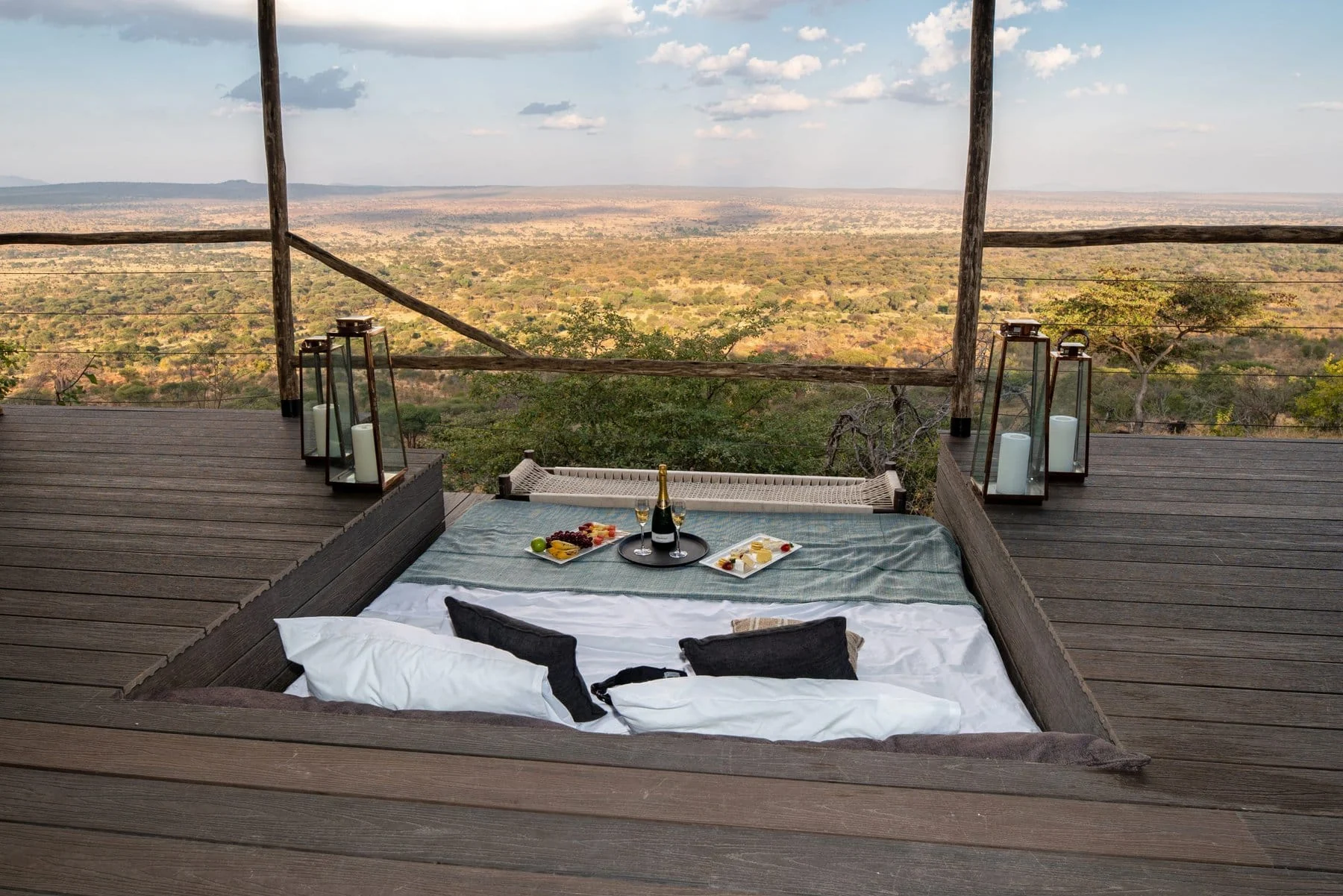 A bed on the deck for a night under the stars, with the view beyond