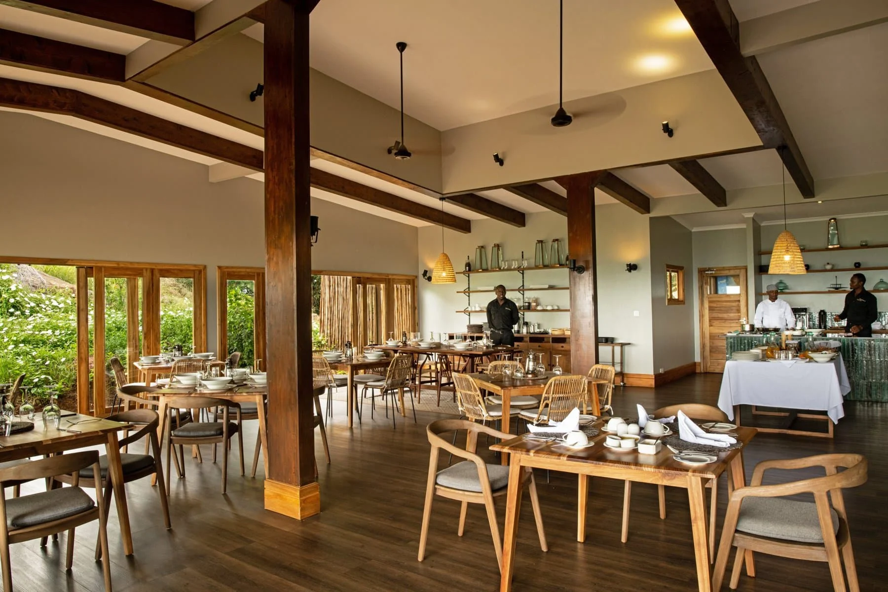 The dining room with timber chairs