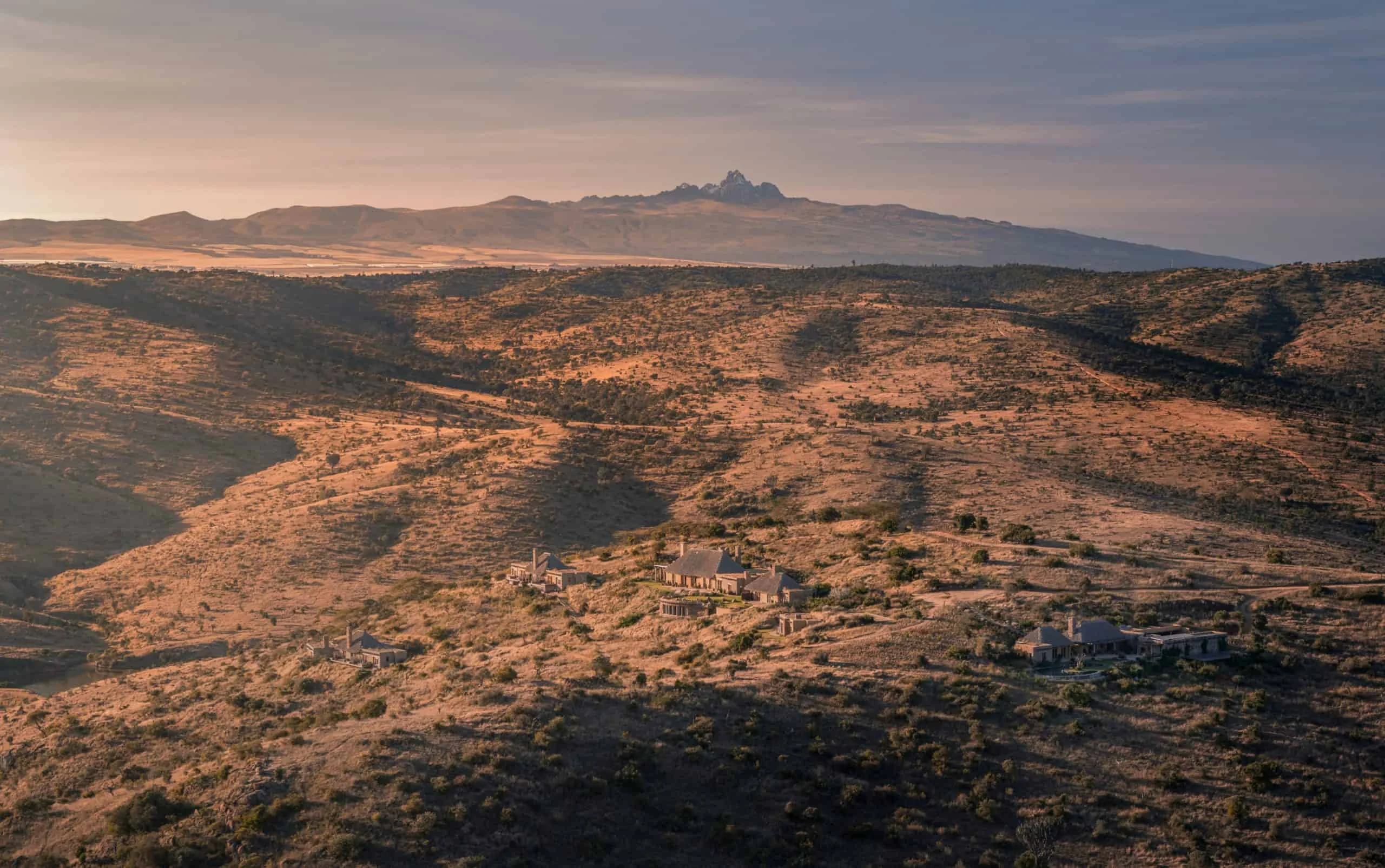 The Laikipia hills at dusk with Mount Kenya on the horizon