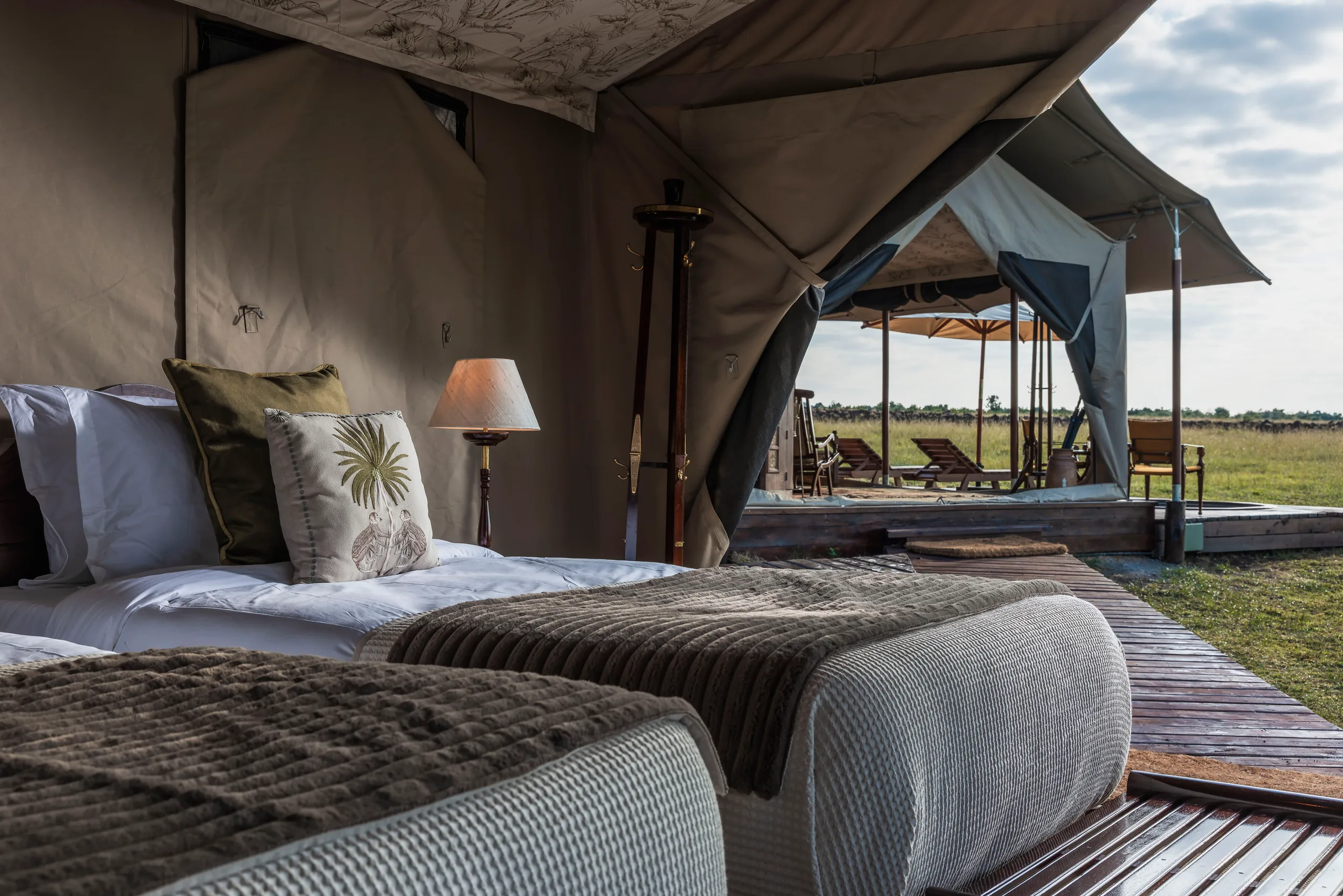 Twin beds in the family suite at Little Elephant Pepper Camp