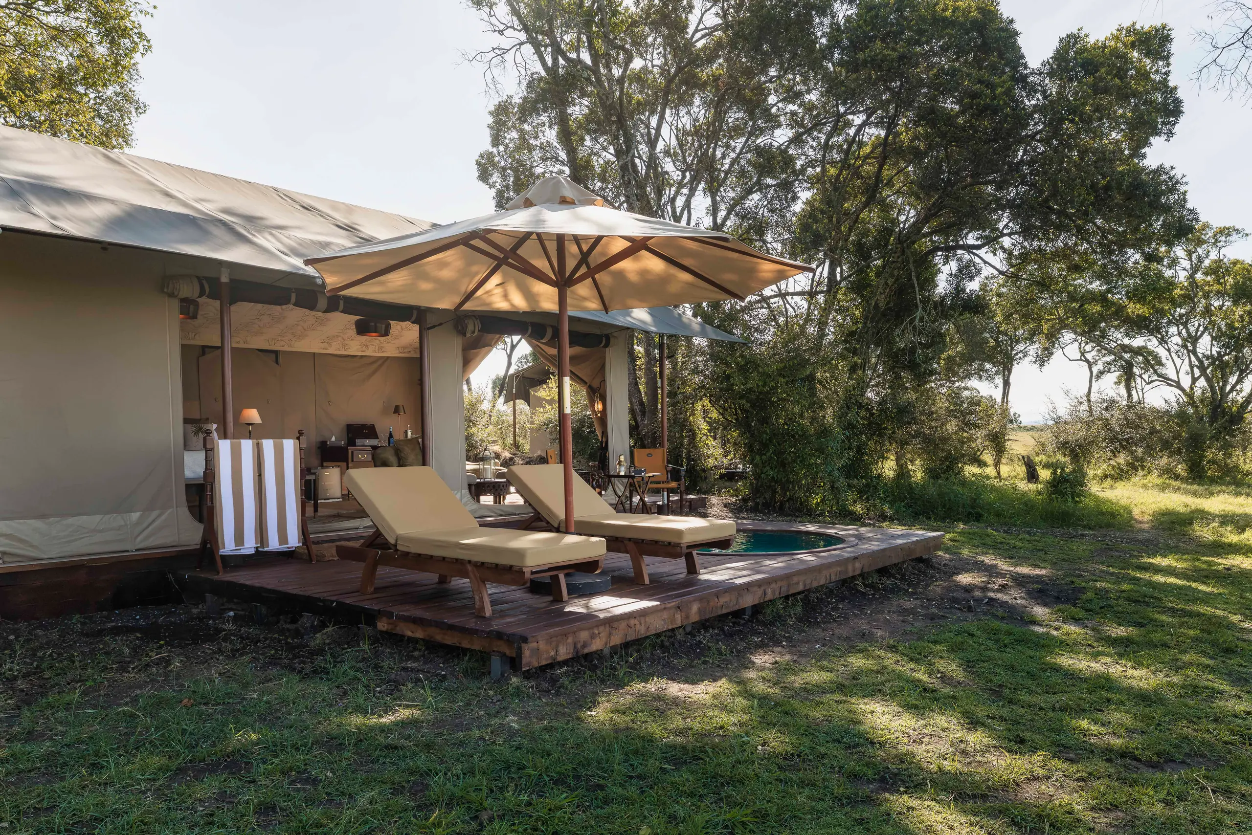 The private deck outside a safari suite at Little Elephant Pepper Camp