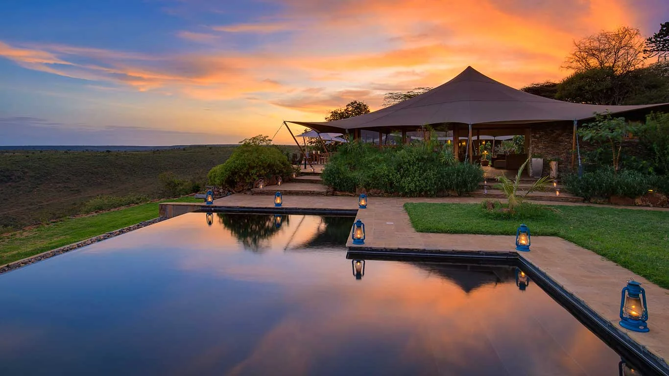 The infinity pool at dusk