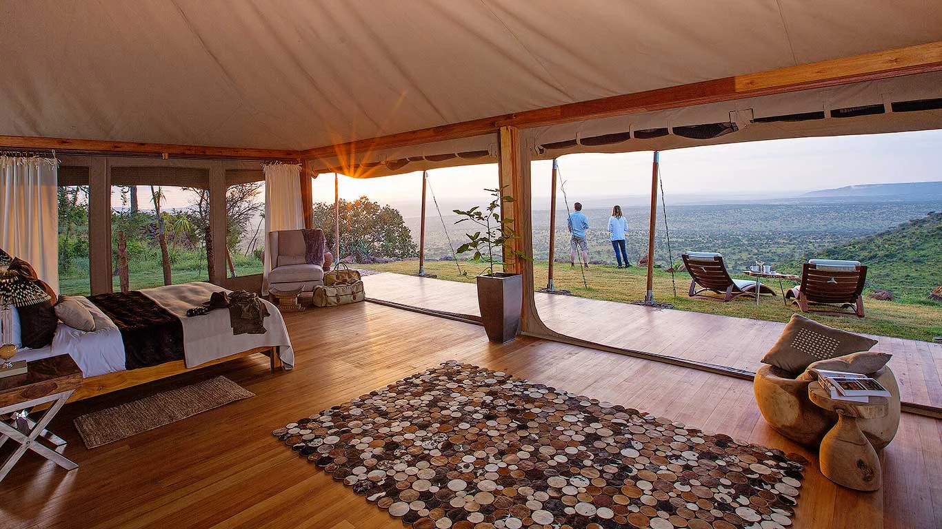 A tent interior with its deck