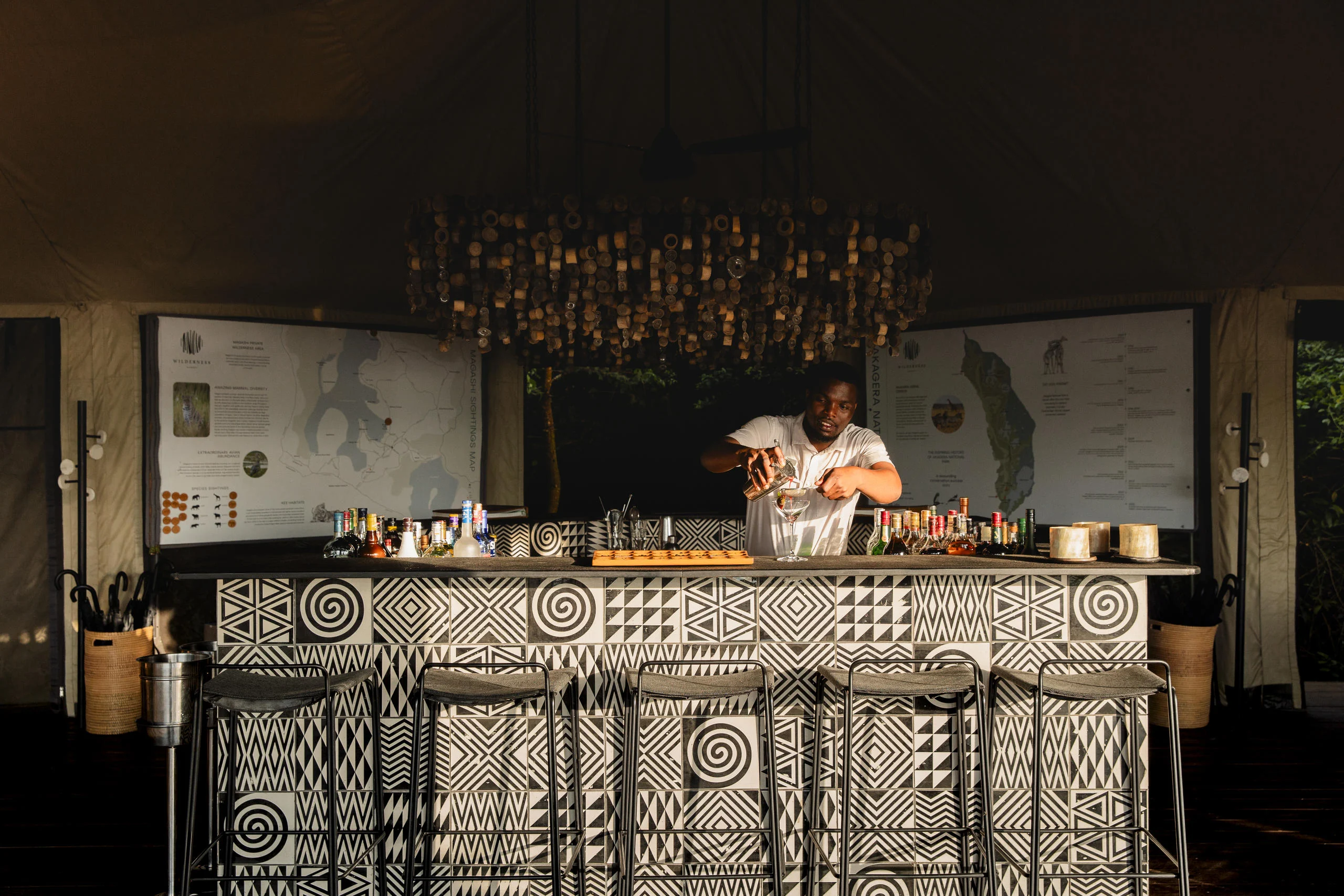 The bar lit in the evening