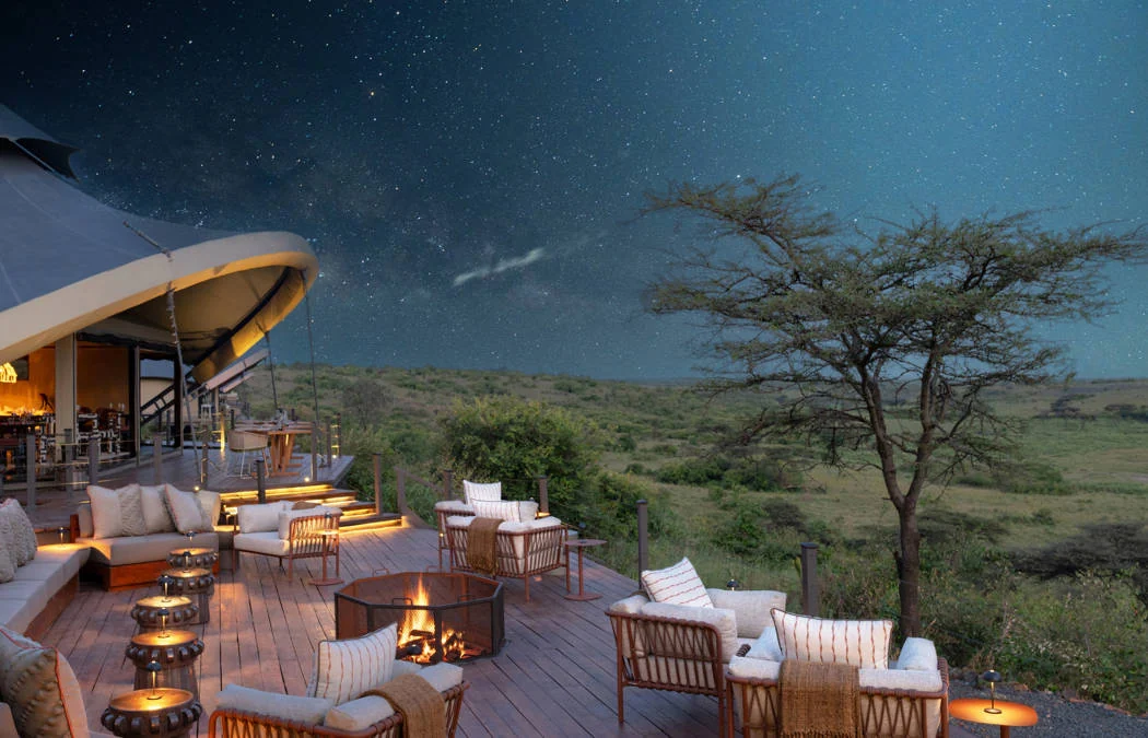The fire pit deck under the night sky