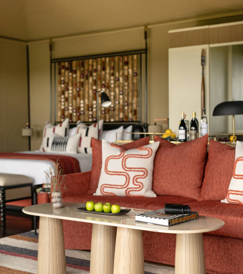 A tented suite sitting area