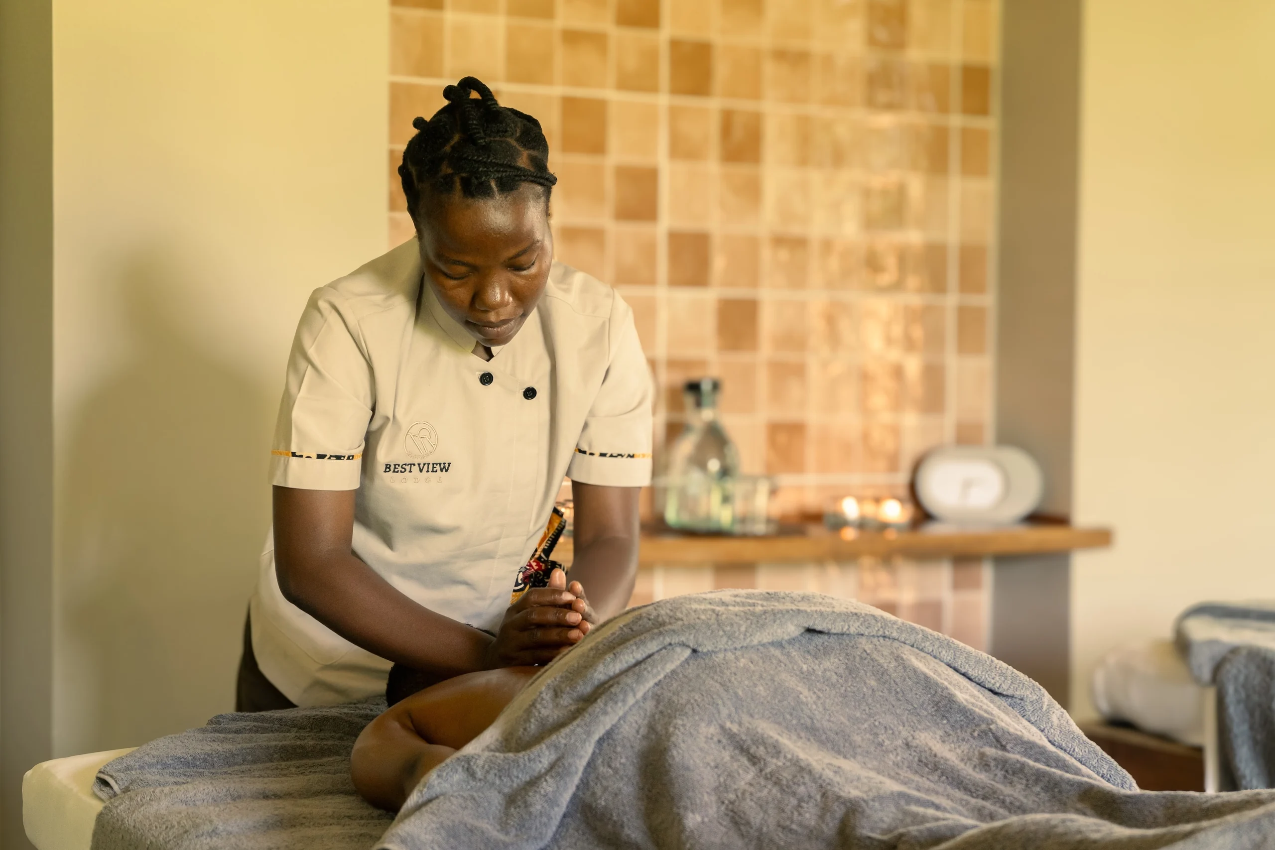 A massage in the spa treatment room