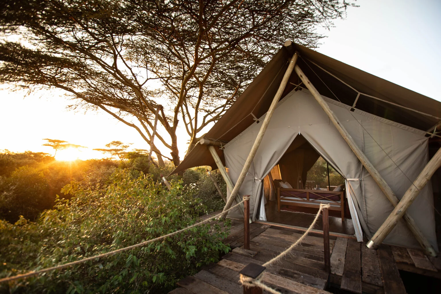 A tent at sunrise