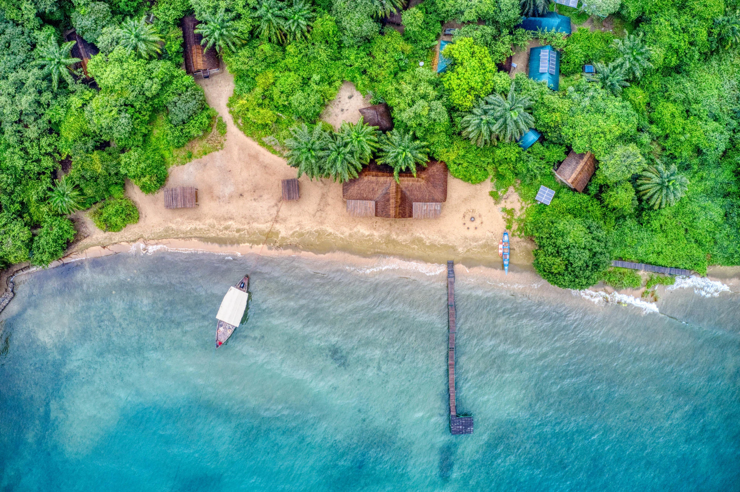 The bandas along the beach, from the air