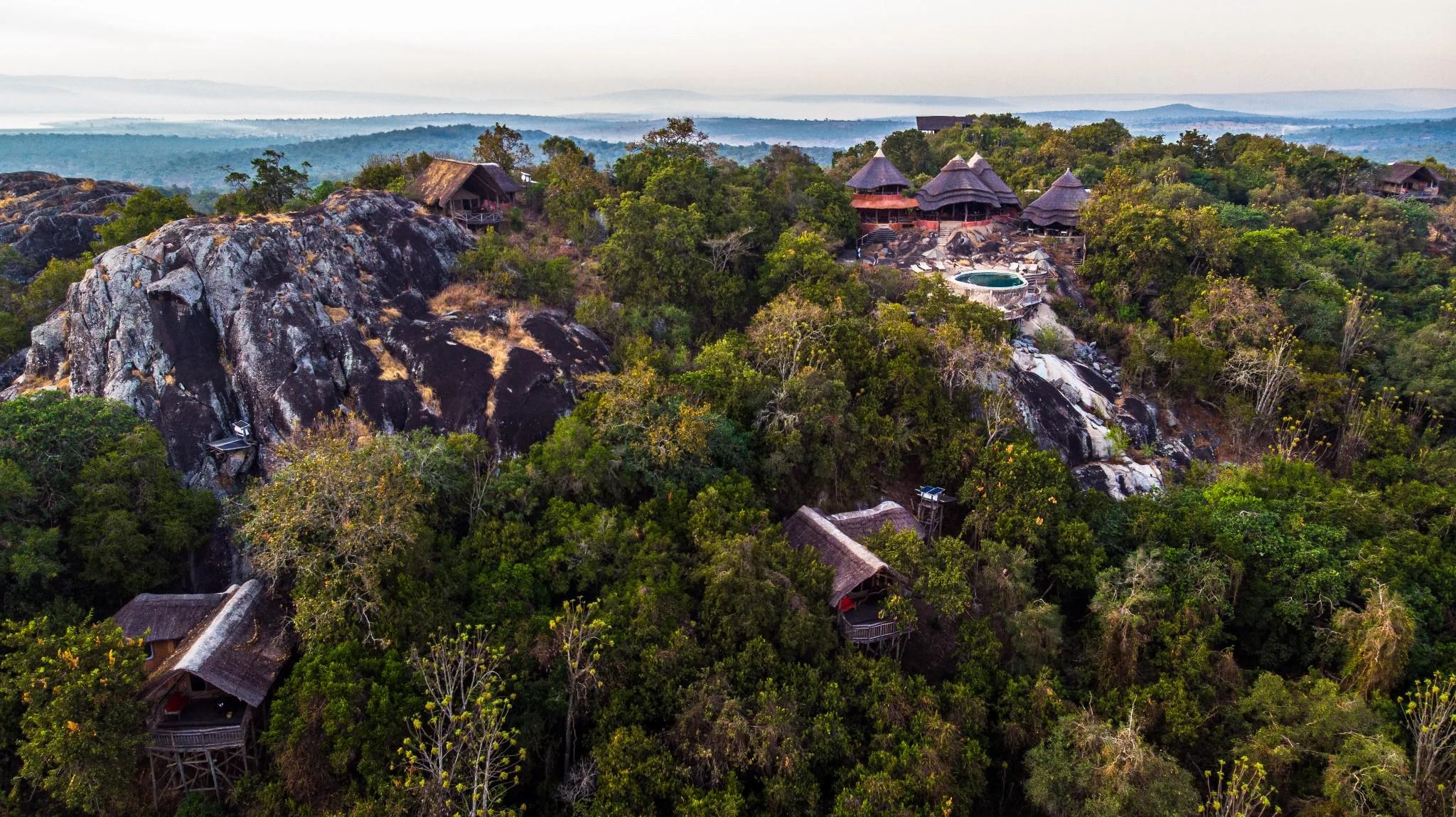 The lodge on its rocky outcrop above the plains