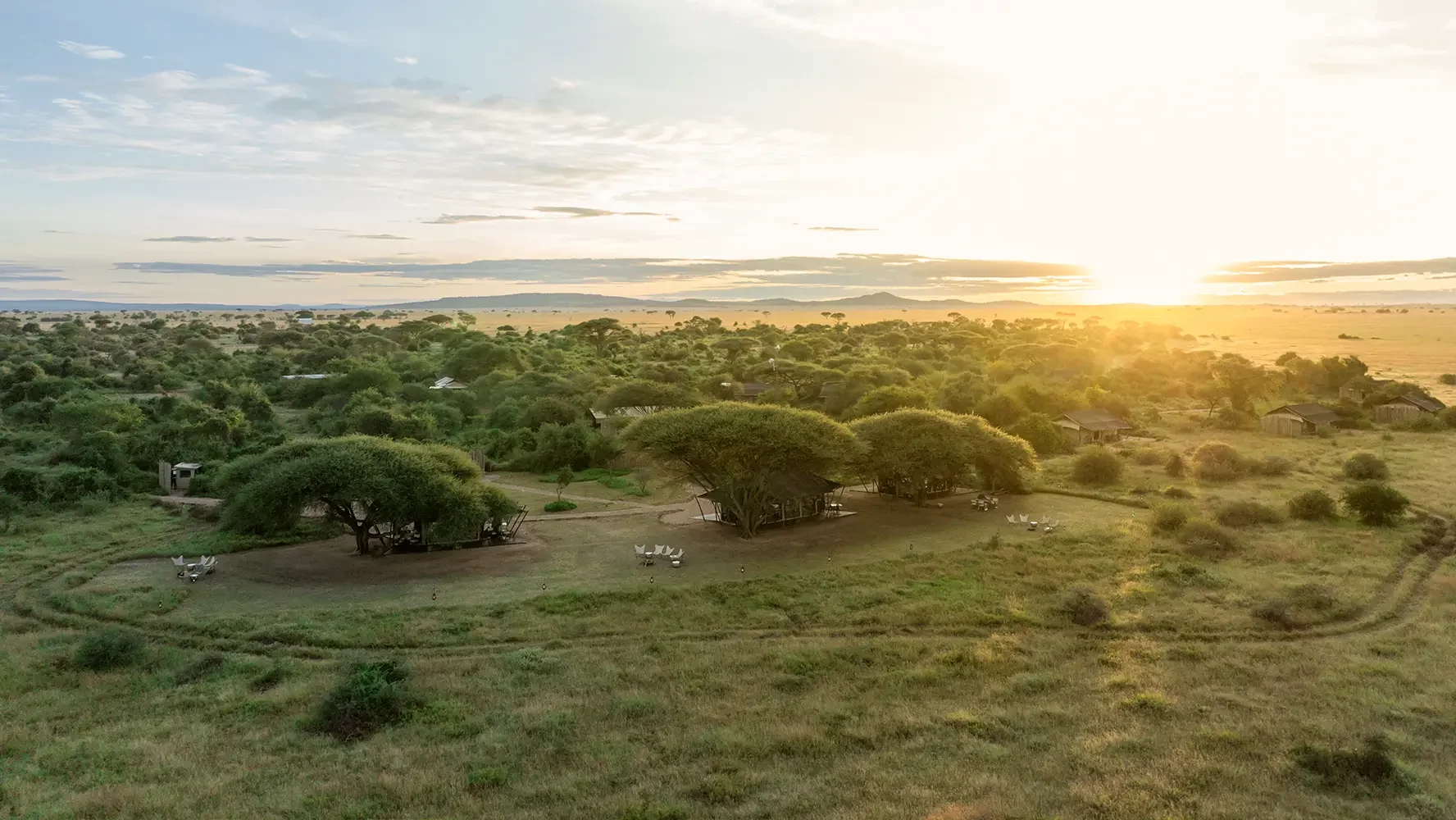 The plains at sunrise, seen from the air
