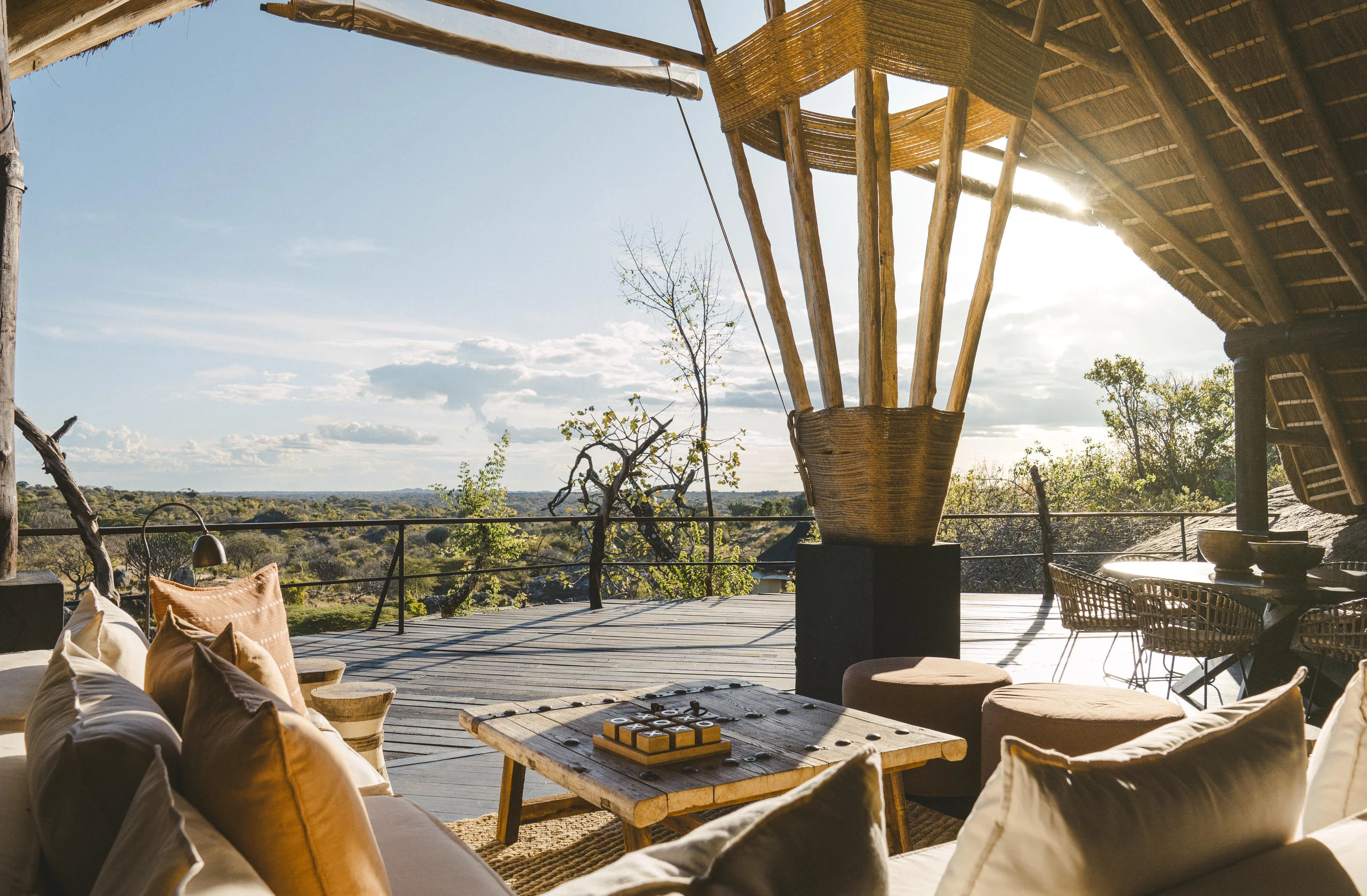 The lounge deck under thatch, open to the view