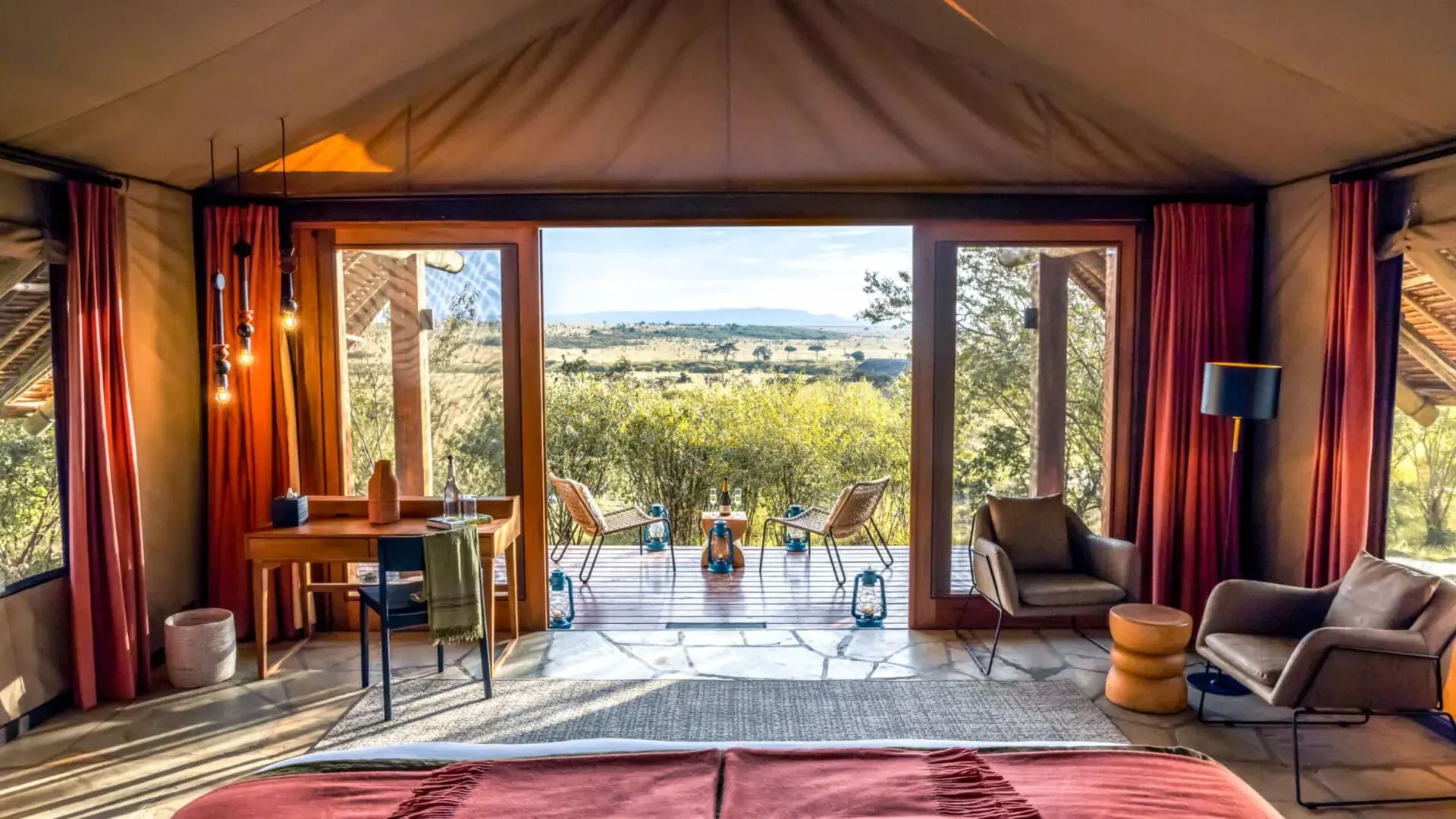 A guest tent looking out to the plains