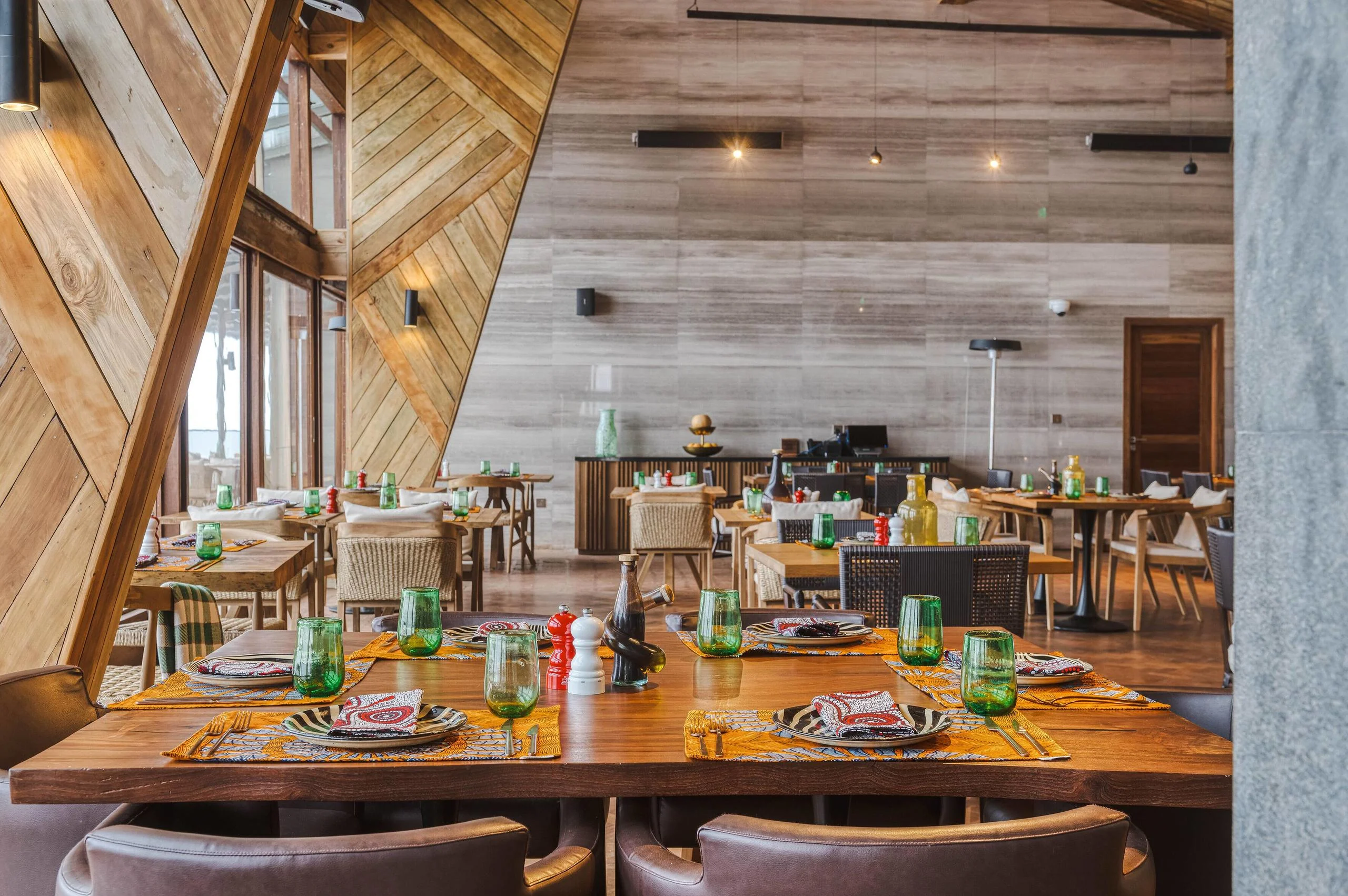 The dining room with tables laid