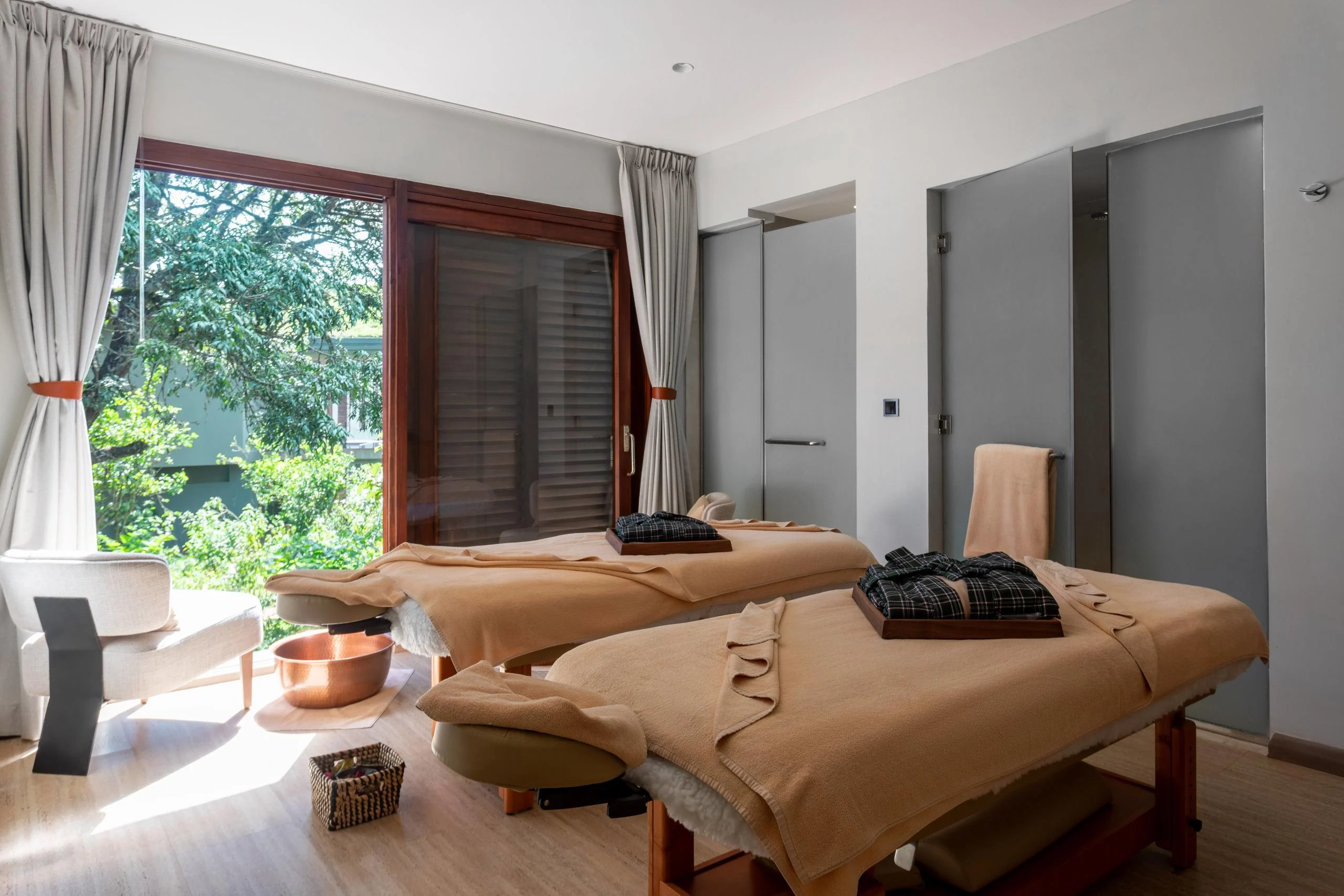 The spa treatment room with massage beds
