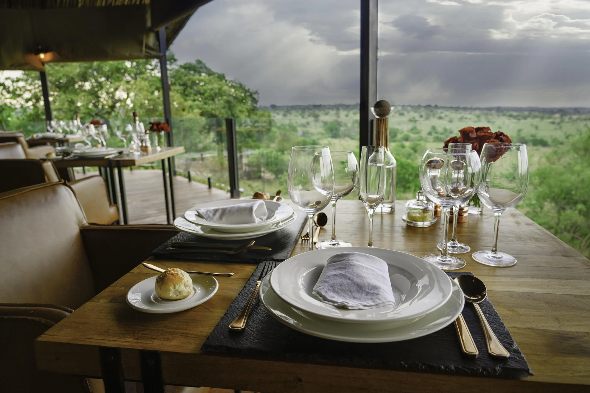 A table laid with the view beyond the window