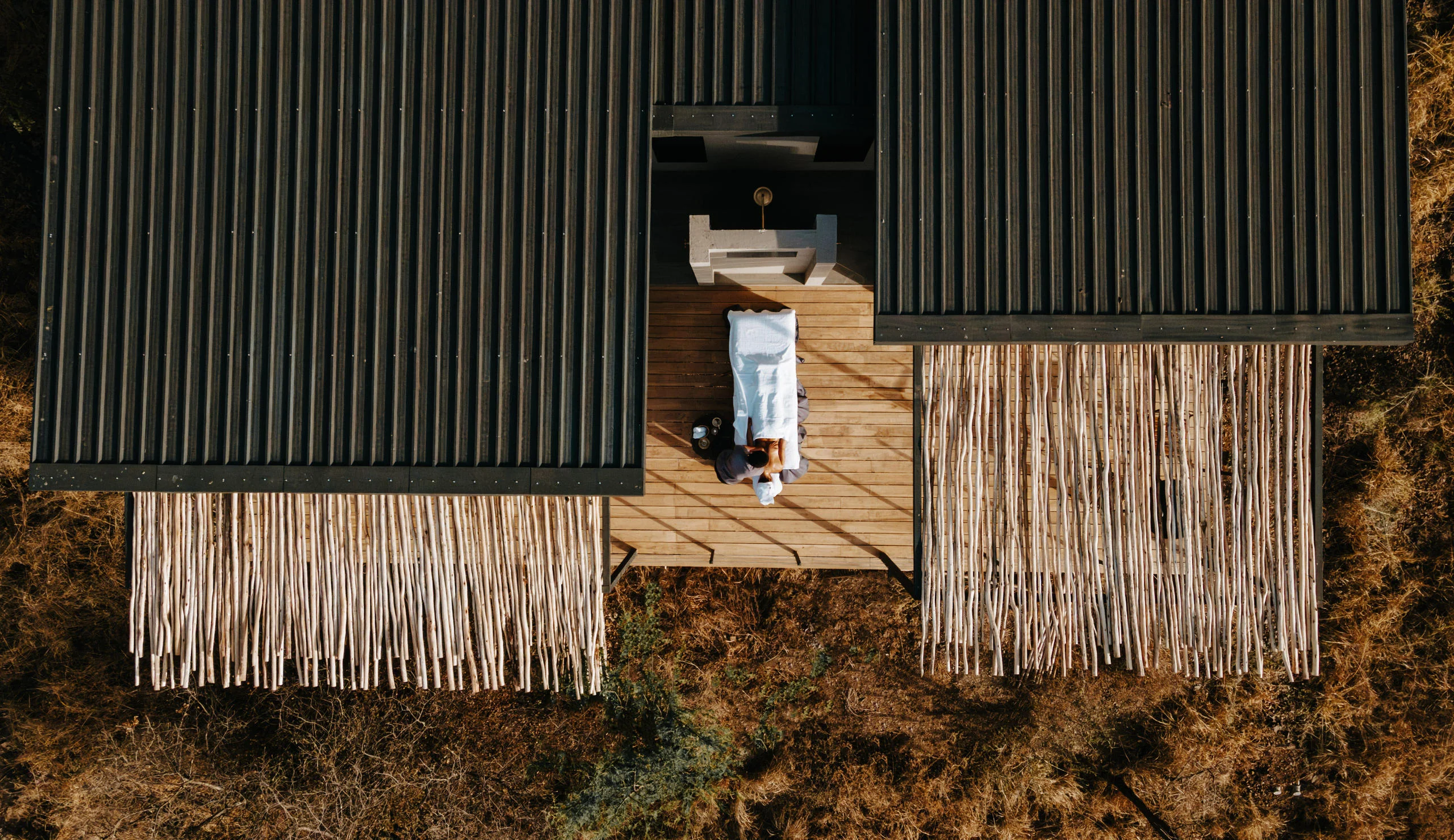 A suite's roof and deck, from the air