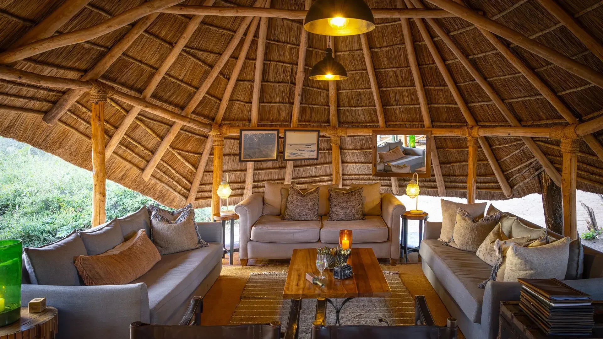 The lounge under a thatched roof