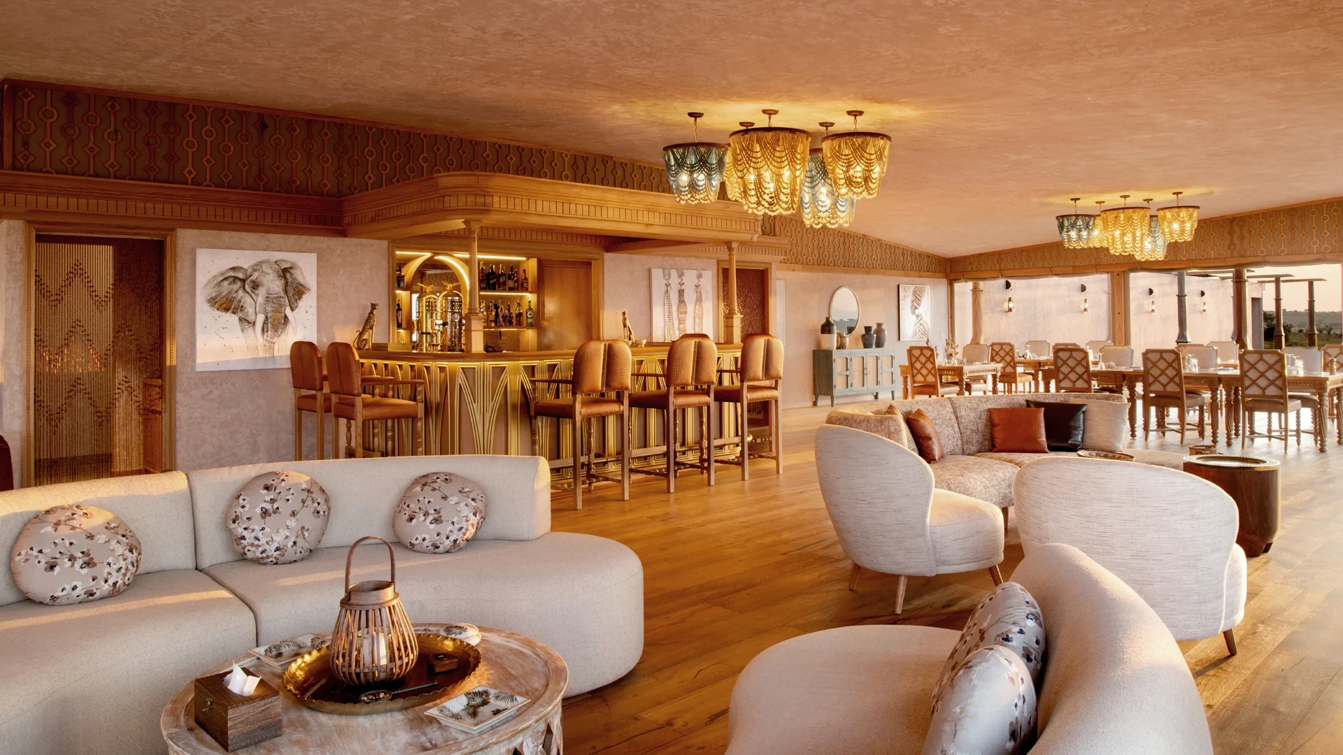 The lounge and bar with pale armchairs