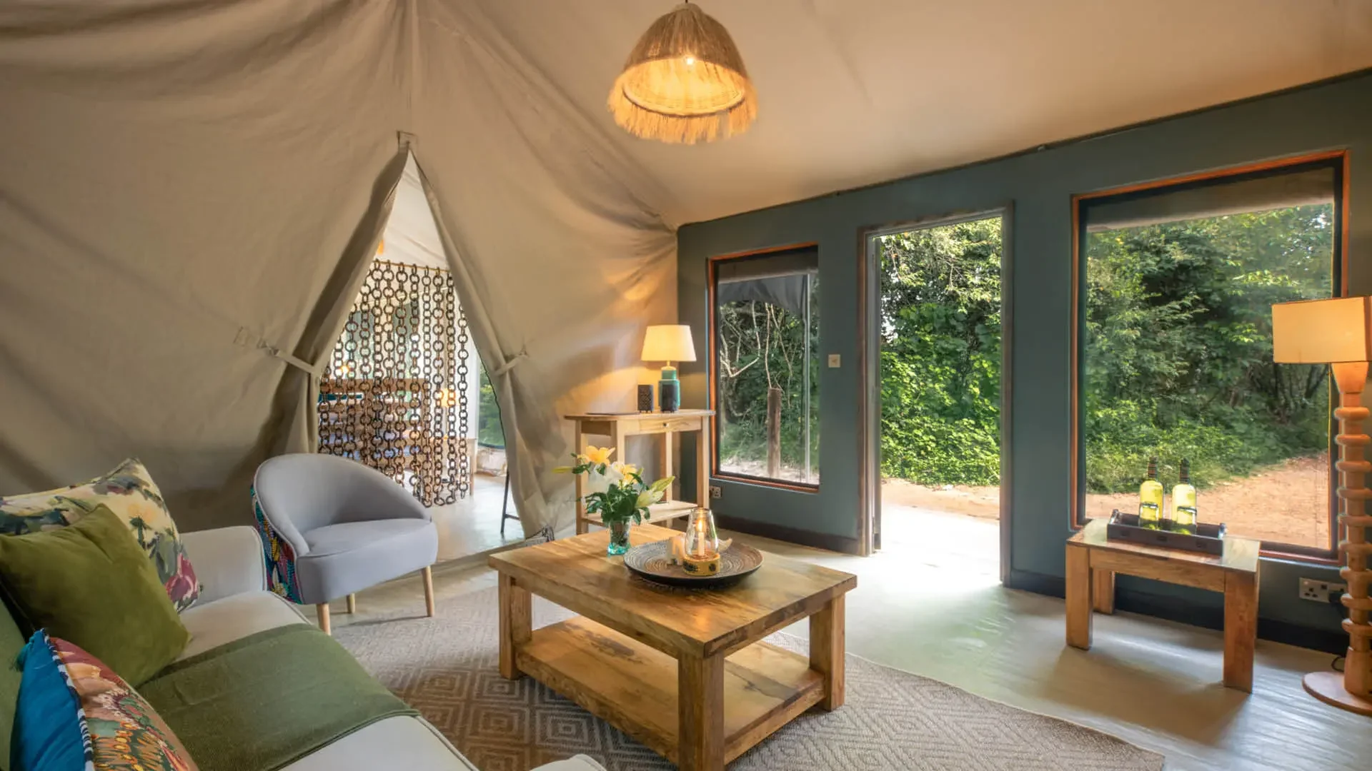 A tent sitting area